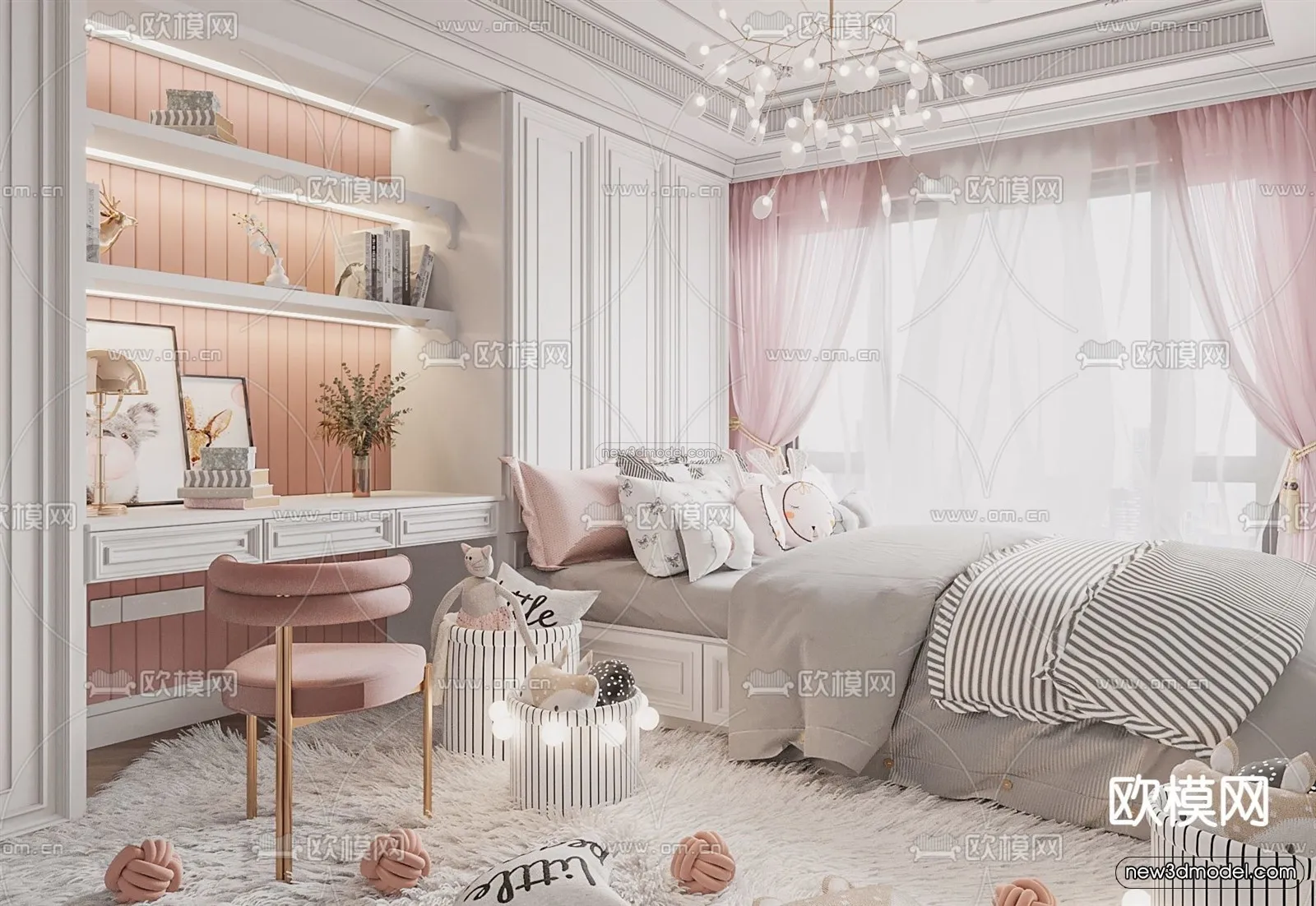 Europe Style Interior 3D Blocks – Bedroom 3D Model – 265 – VRAY