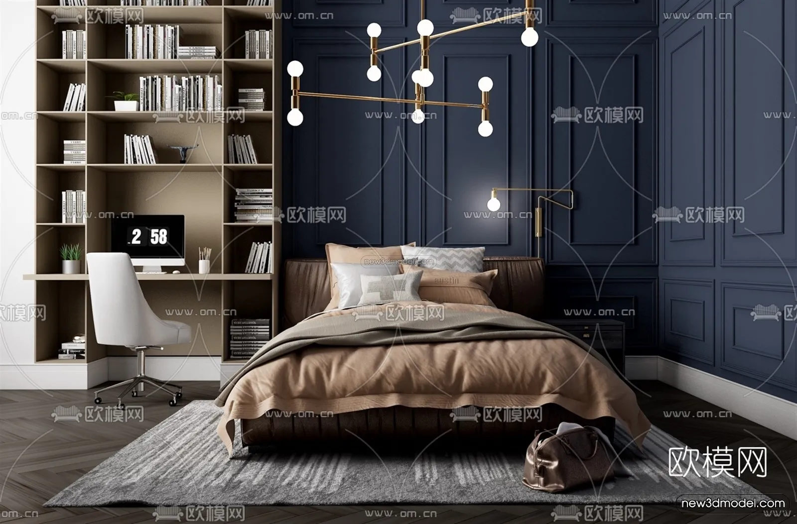 Europe Style Interior 3D Blocks – Bedroom 3D Model – 271 – VRAY