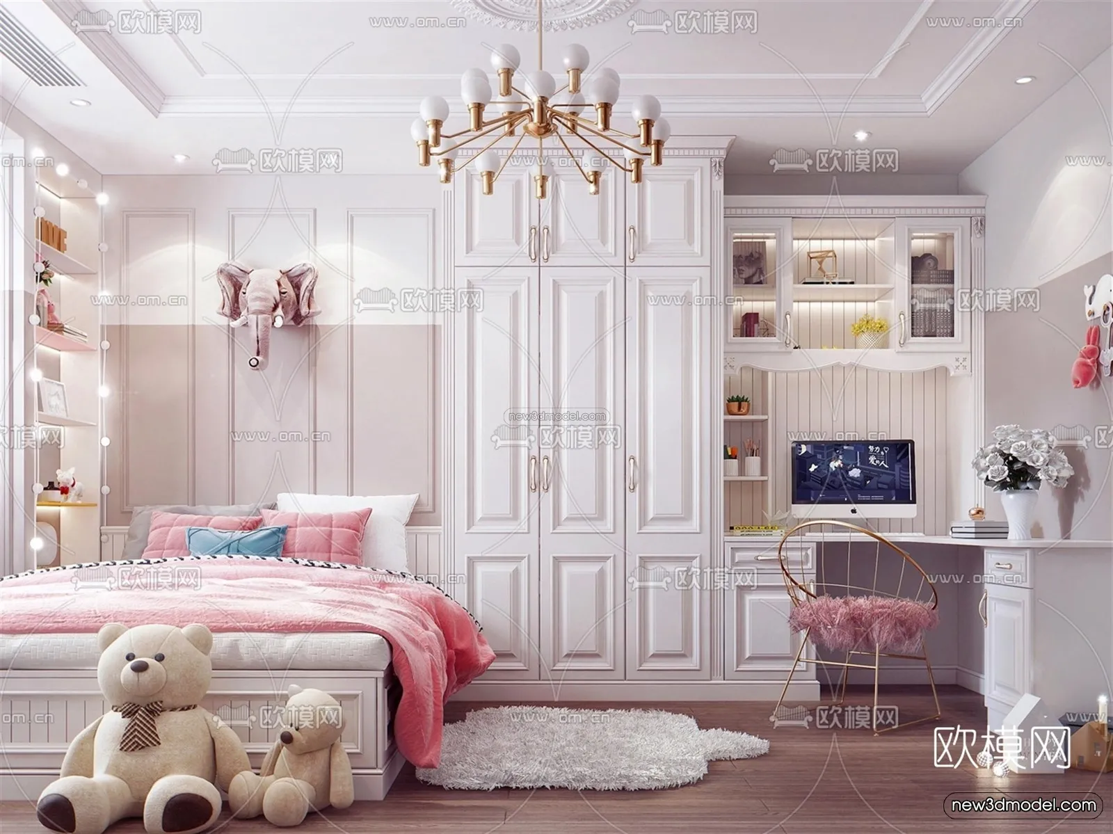 Europe Style Interior 3D Blocks – Bedroom 3D Model – 272 – VRAY