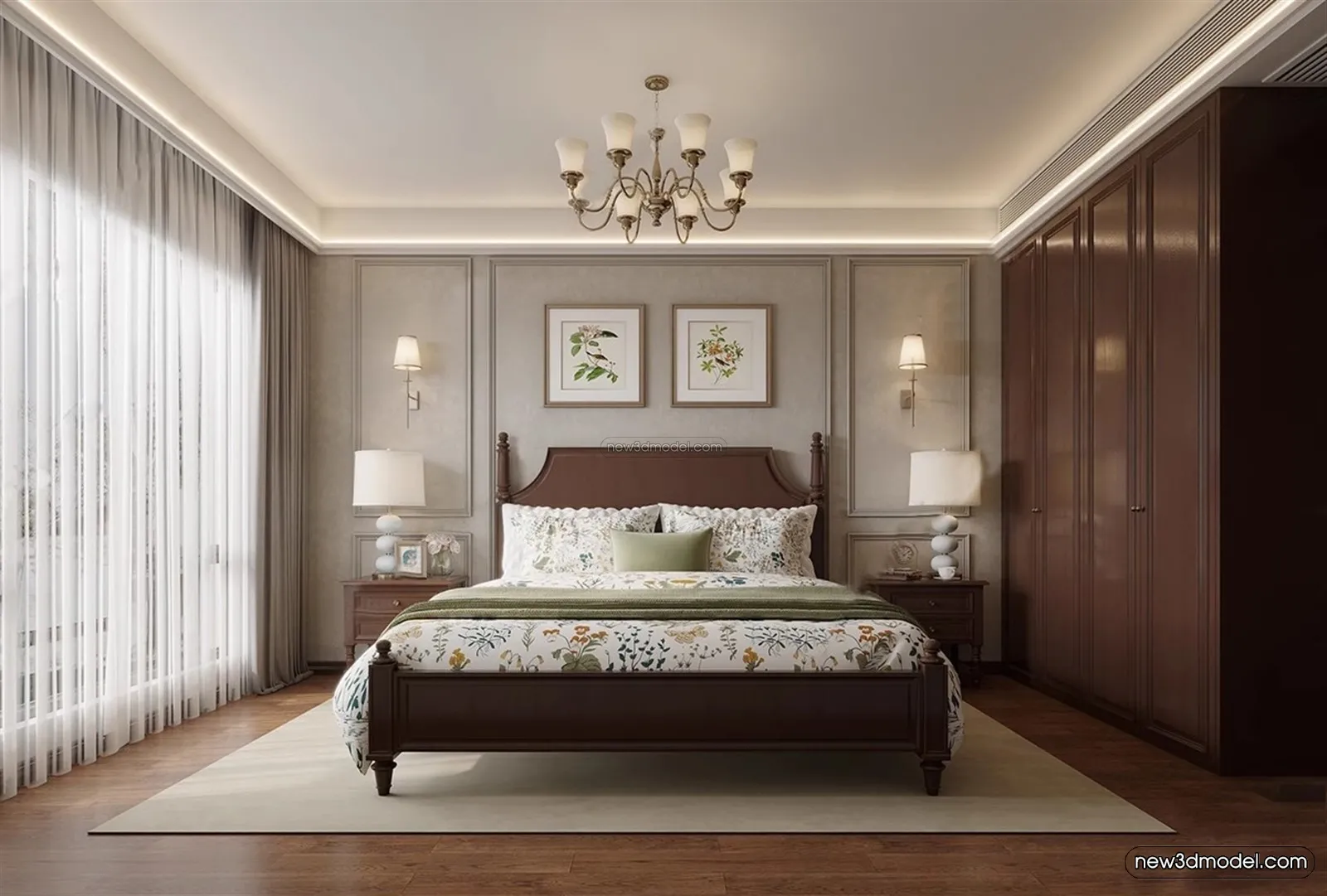 Europe Style Interior 3D Blocks – Bedroom 3D Model – 275 – VRAY