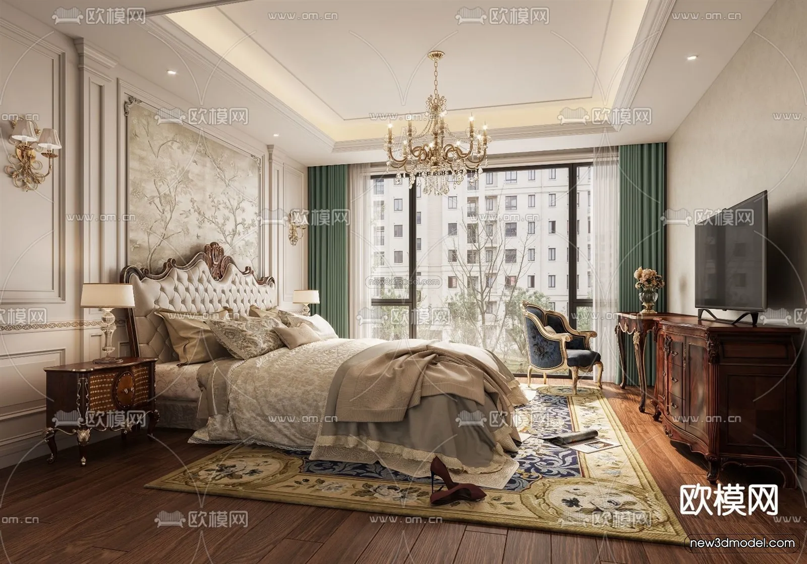 Europe Style Interior 3D Blocks – Bedroom 3D Model – 277 – VRAY