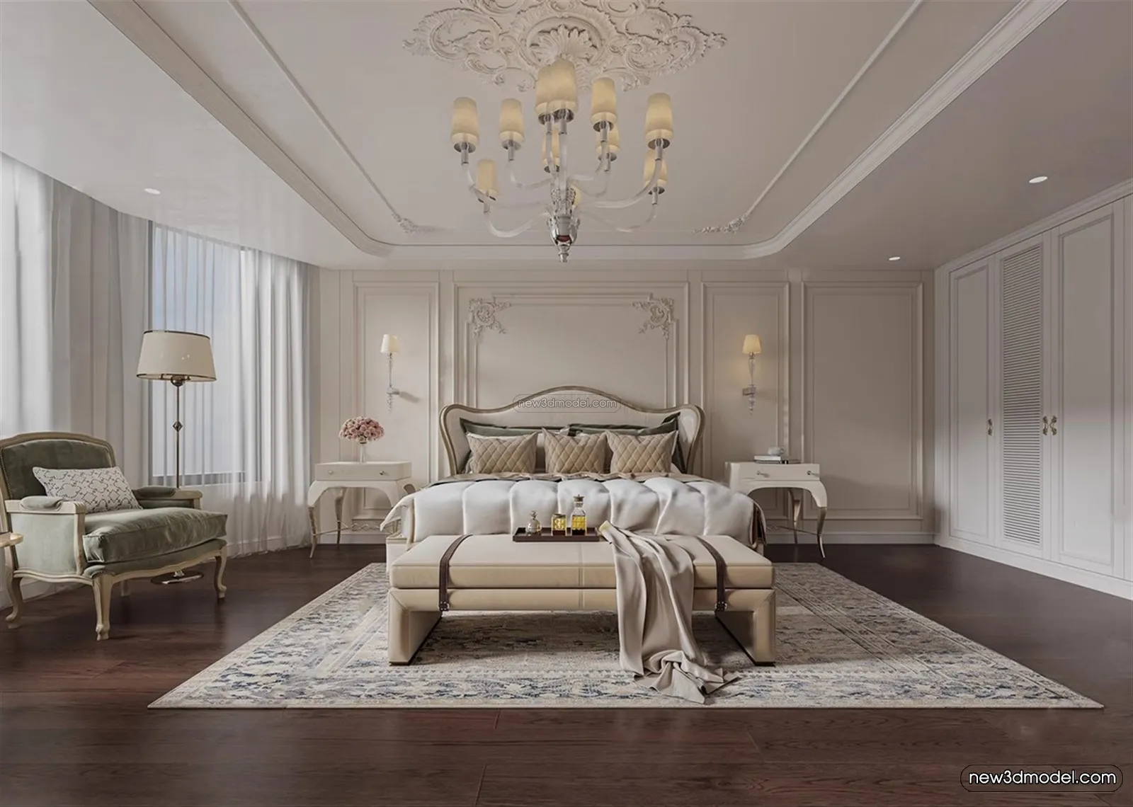 Europe Style Interior 3D Blocks – Bedroom 3D Model – 278 – VRAY