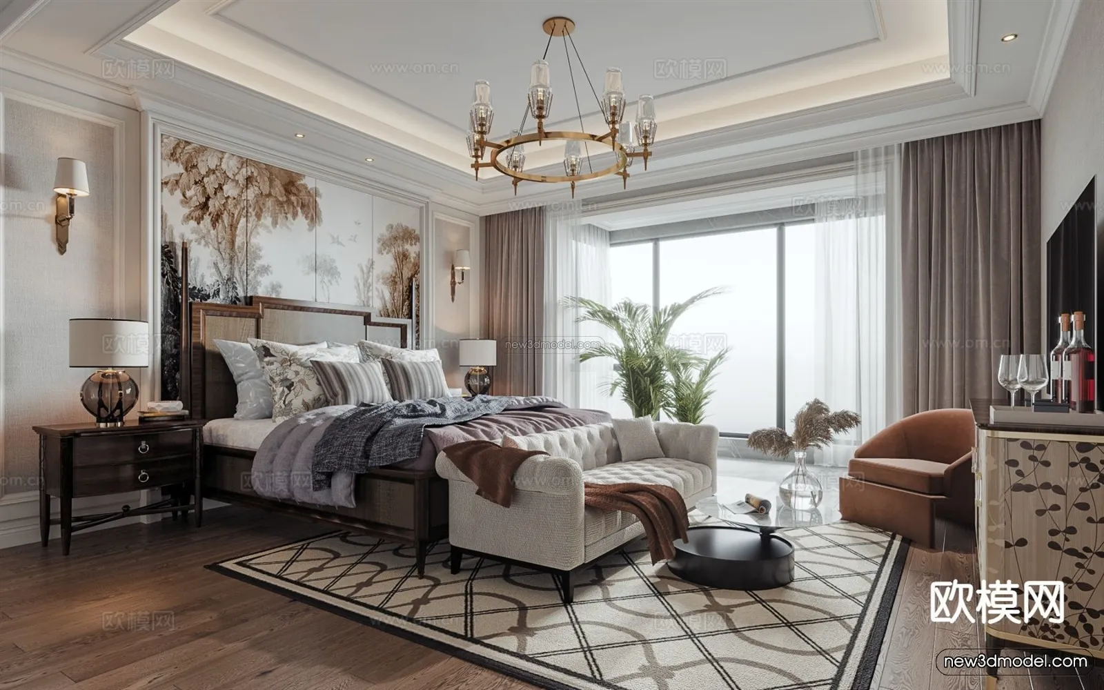 Europe Style Interior 3D Blocks – Bedroom 3D Model – 280 – VRAY