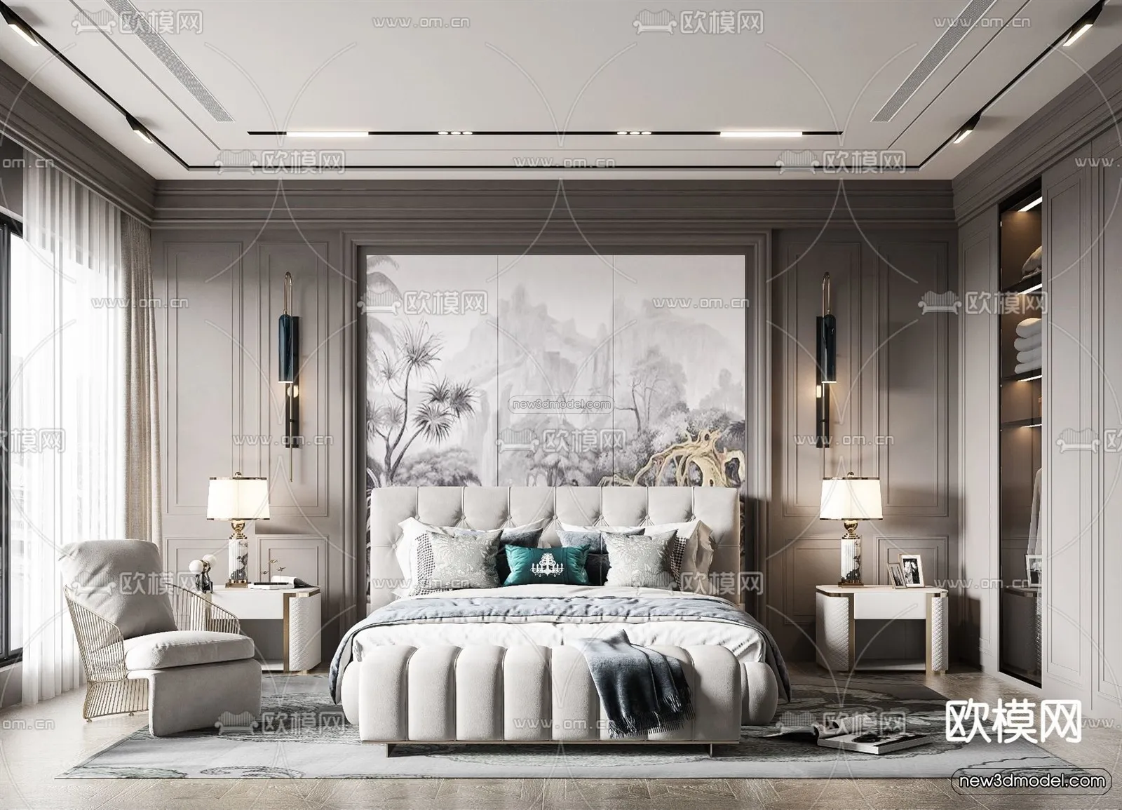 Europe Style Interior 3D Blocks – Bedroom 3D Model – 282 – VRAY