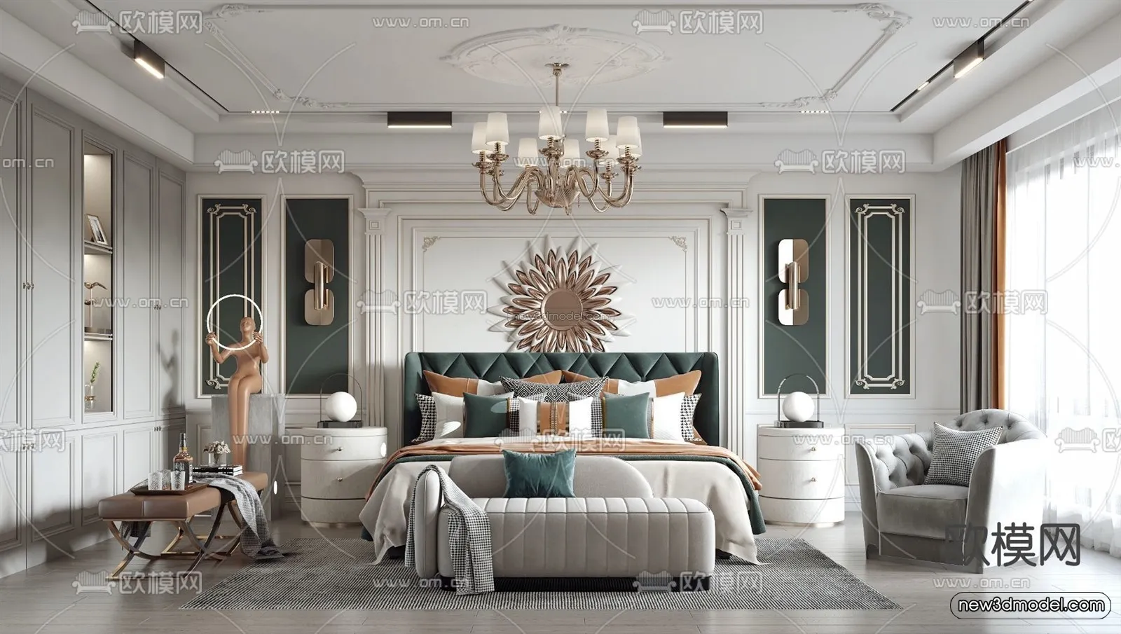 Europe Style Interior 3D Blocks – Bedroom 3D Model – 283 – VRAY