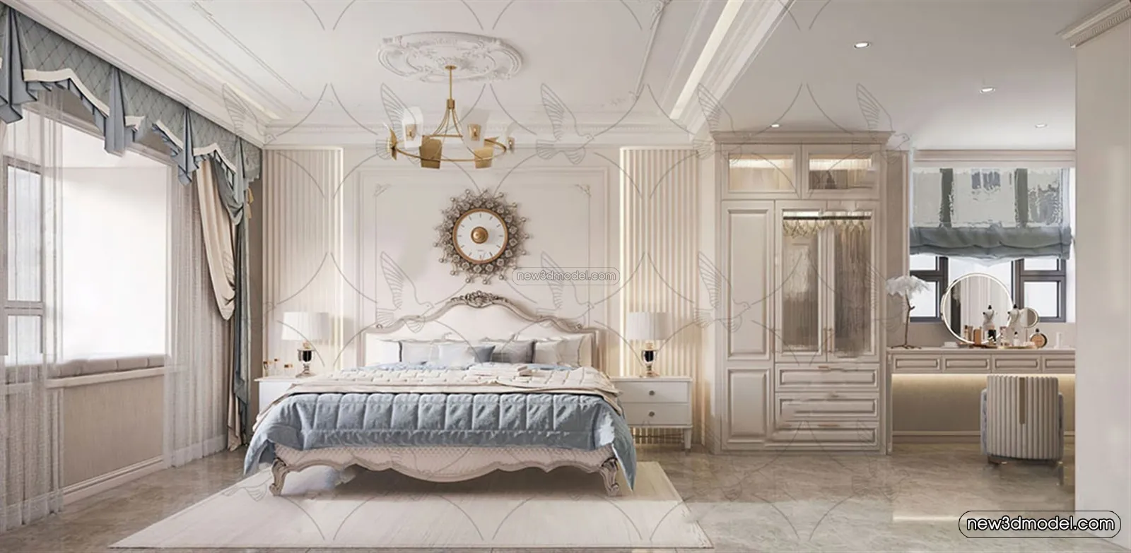 Europe Style Interior 3D Blocks – Bedroom 3D Model – 284 – VRAY