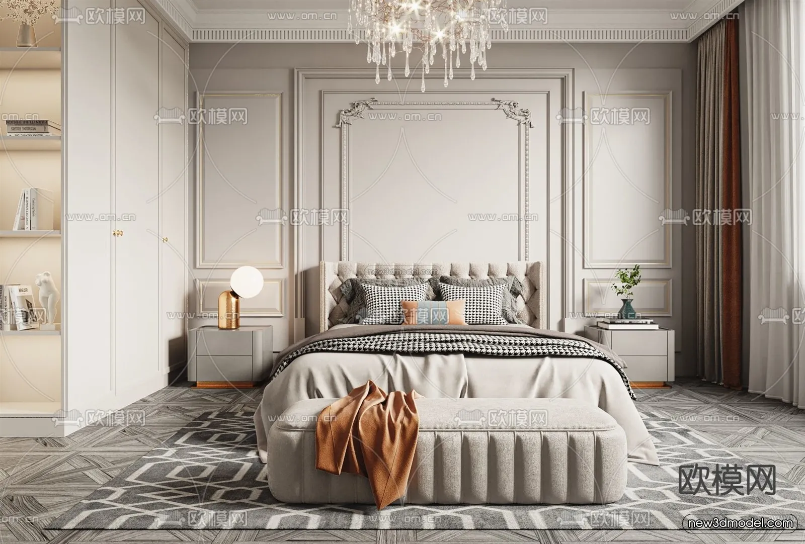 Europe Style Interior 3D Blocks – Bedroom 3D Model – 285 – VRAY