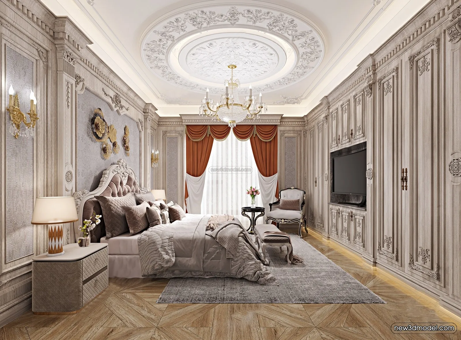 Europe Style Interior 3D Blocks – Bedroom 3D Model – 286 – VRAY