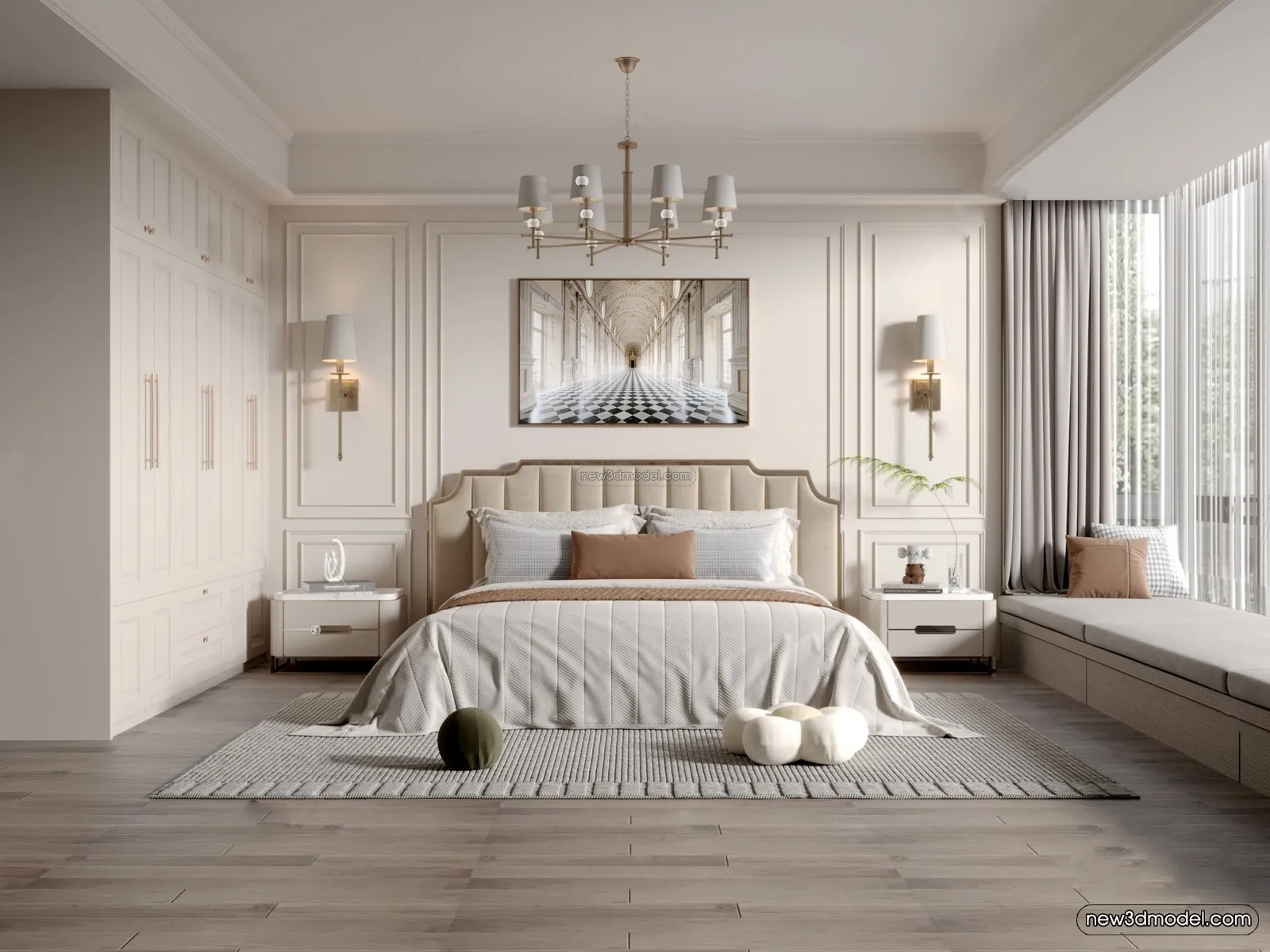 Europe Style Interior 3D Blocks – Bedroom 3D Model – 287 – VRAY