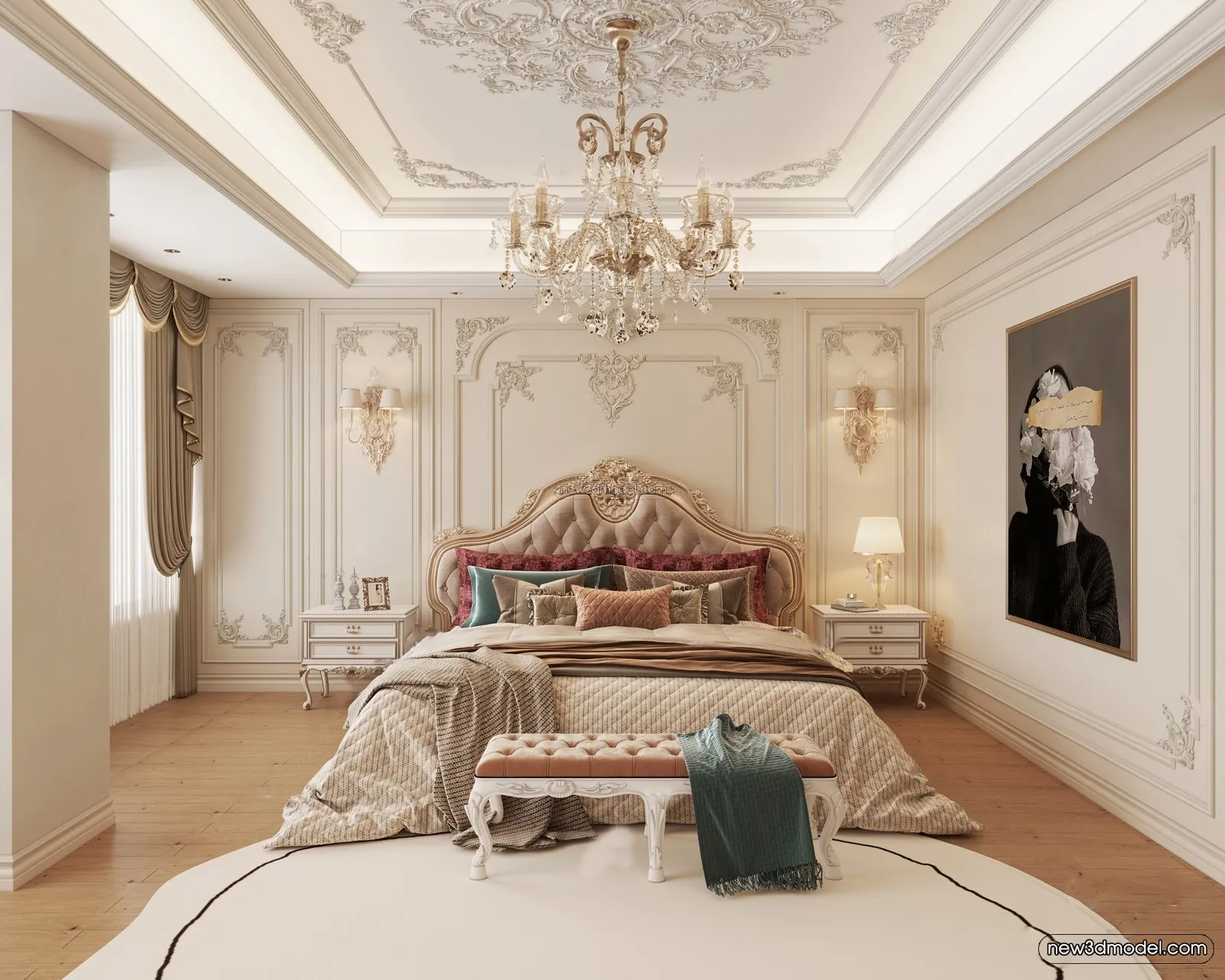 Europe Style Interior 3D Blocks – Bedroom 3D Model – 288 – VRAY