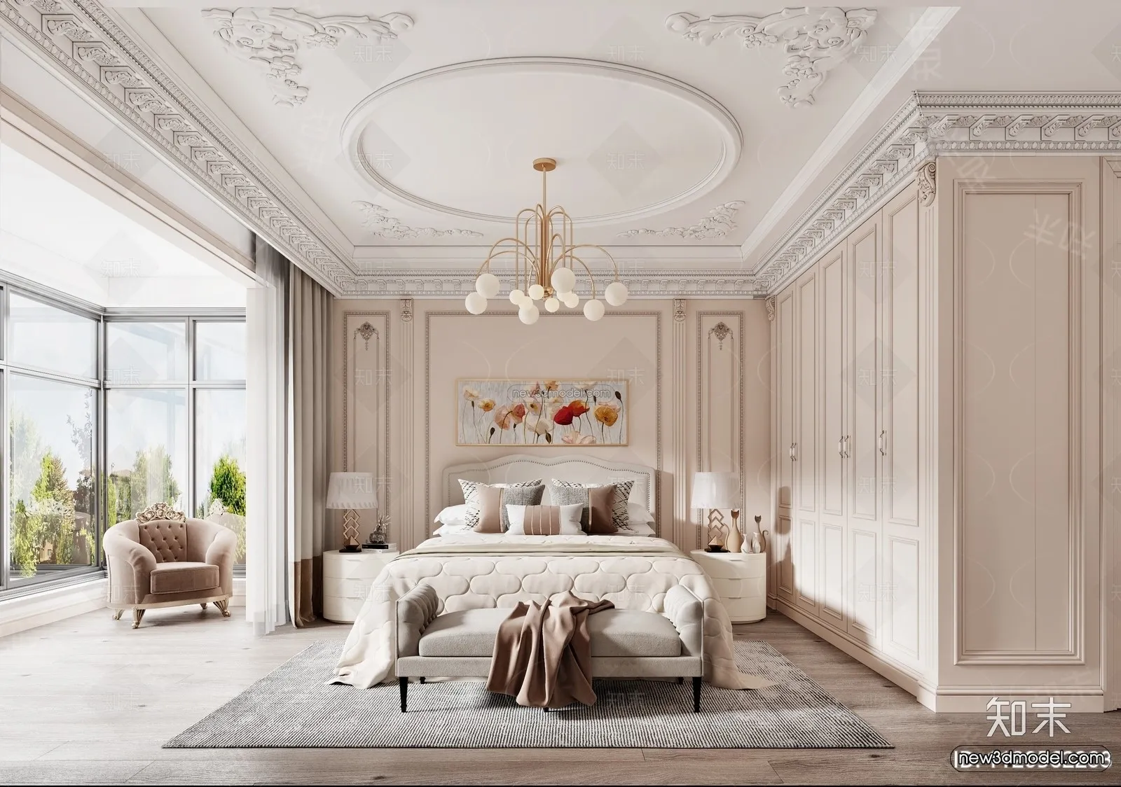 Europe Style Interior 3D Blocks – Bedroom 3D Model – 291 – VRAY