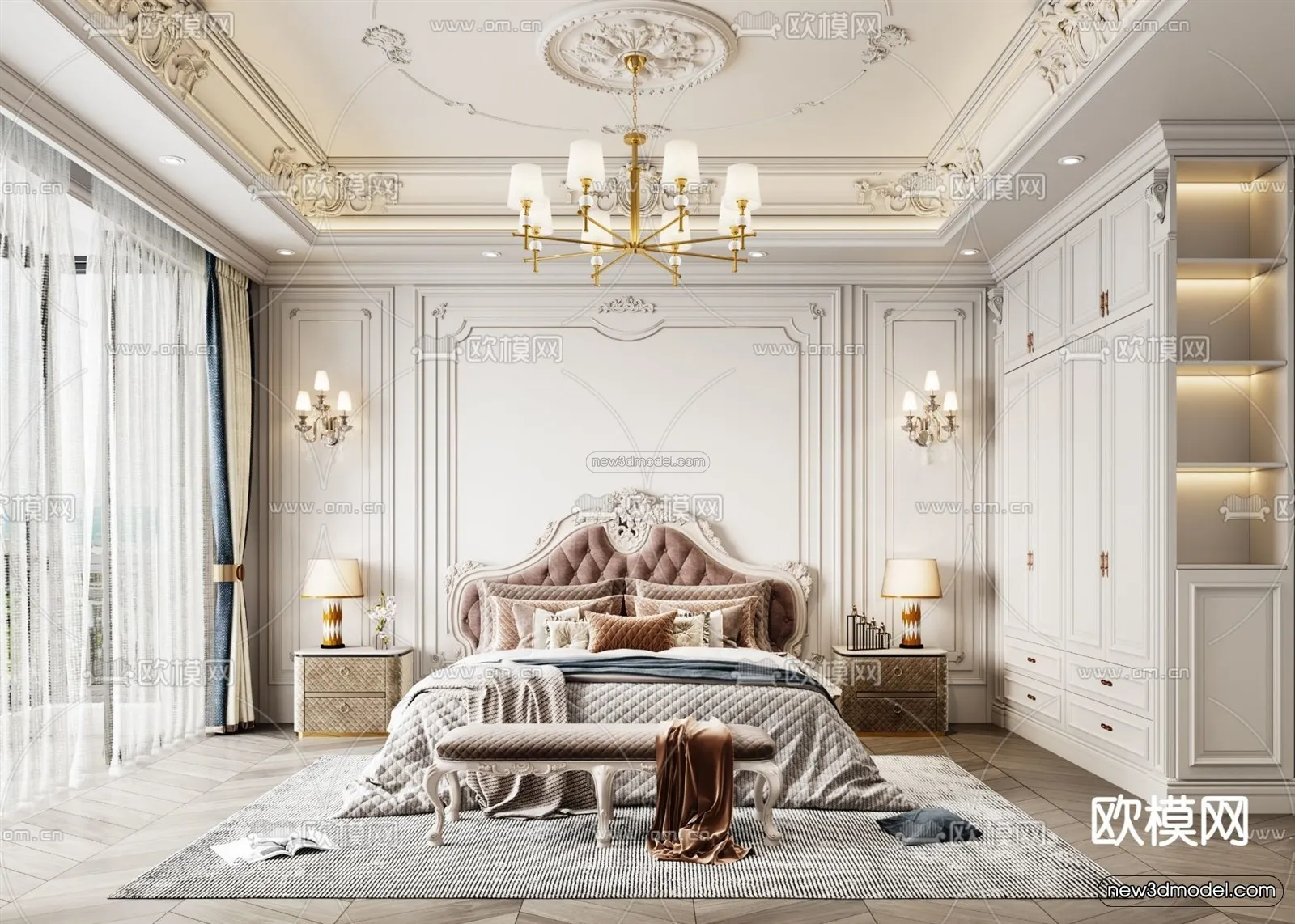 Europe Style Interior 3D Blocks – Bedroom 3D Model – 293 – VRAY