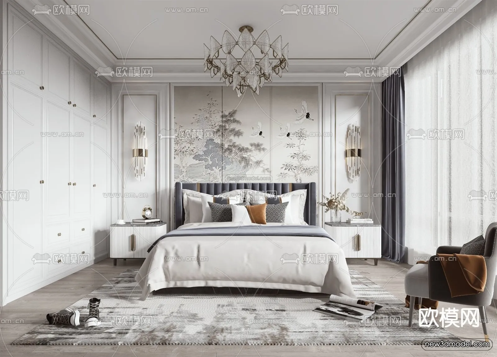 Europe Style Interior 3D Blocks – Bedroom 3D Model – 295 – VRAY