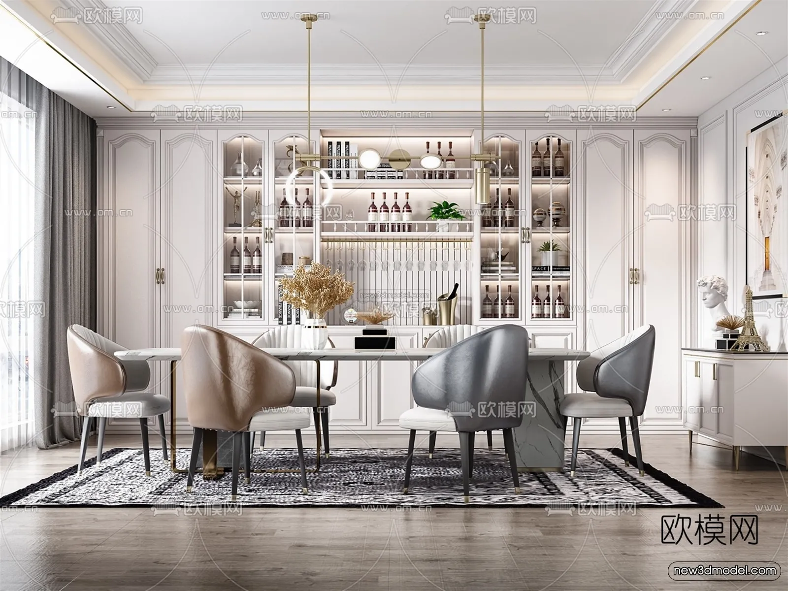 Europe Style Interior 3D Blocks – Dining Room 3D Model – 193 – VRAY Europe Style Interior 3D Blocks – Dining Room 3D Model – 193 – VRAY