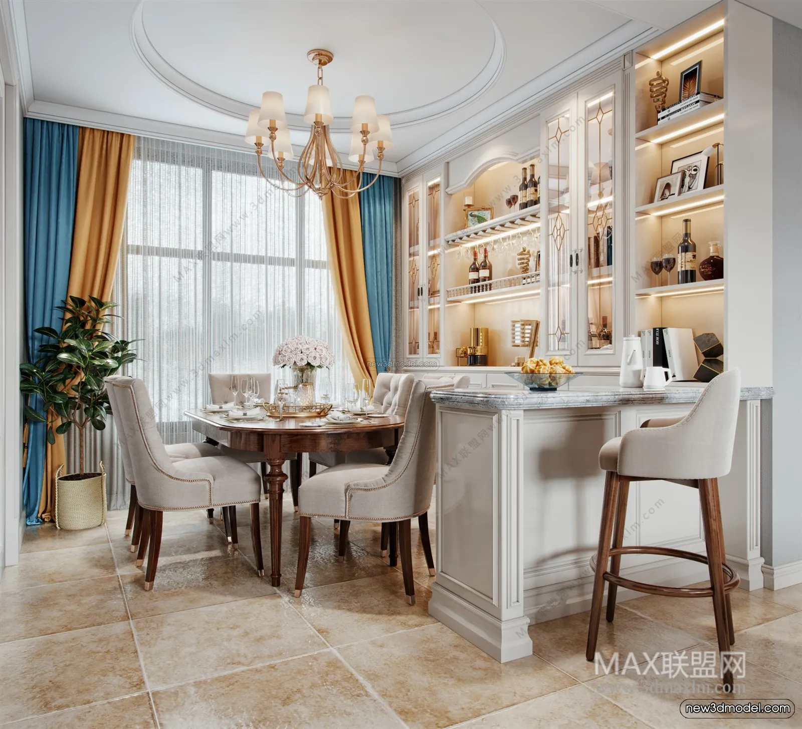 Europe Style Interior 3D Blocks – Dining Room 3D Model – 198 – VRAY Europe Style Interior 3D Blocks – Dining Room 3D Model – 198 – VRAY