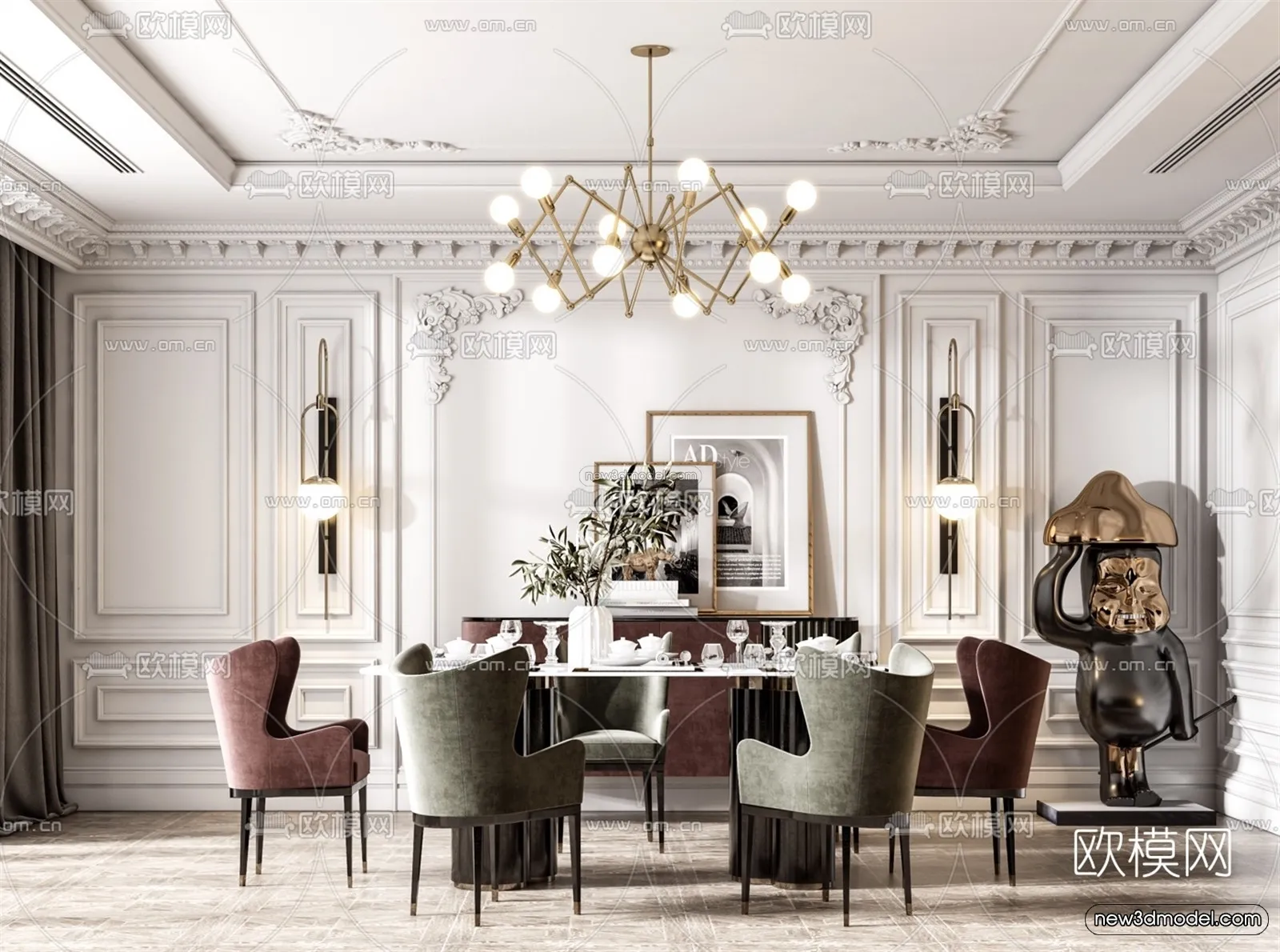 Europe Style Interior 3D Blocks – Dining Room 3D Model – 202 – VRAY Europe Style Interior 3D Blocks – Dining Room 3D Model – 202 – VRAY