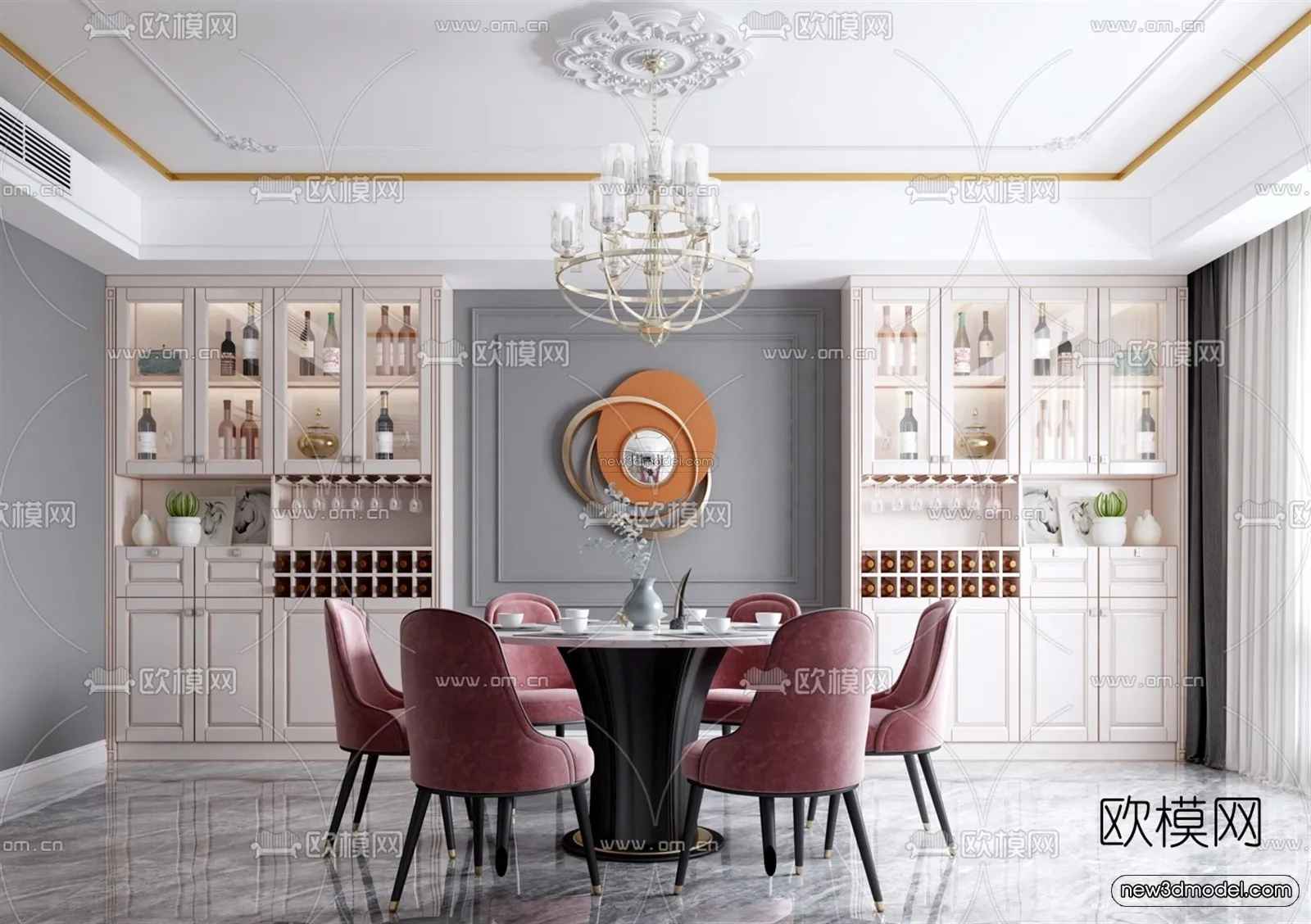 Europe Style Interior 3D Blocks – Dining Room 3D Model – 203 – VRAY Europe Style Interior 3D Blocks – Dining Room 3D Model – 203 – VRAY