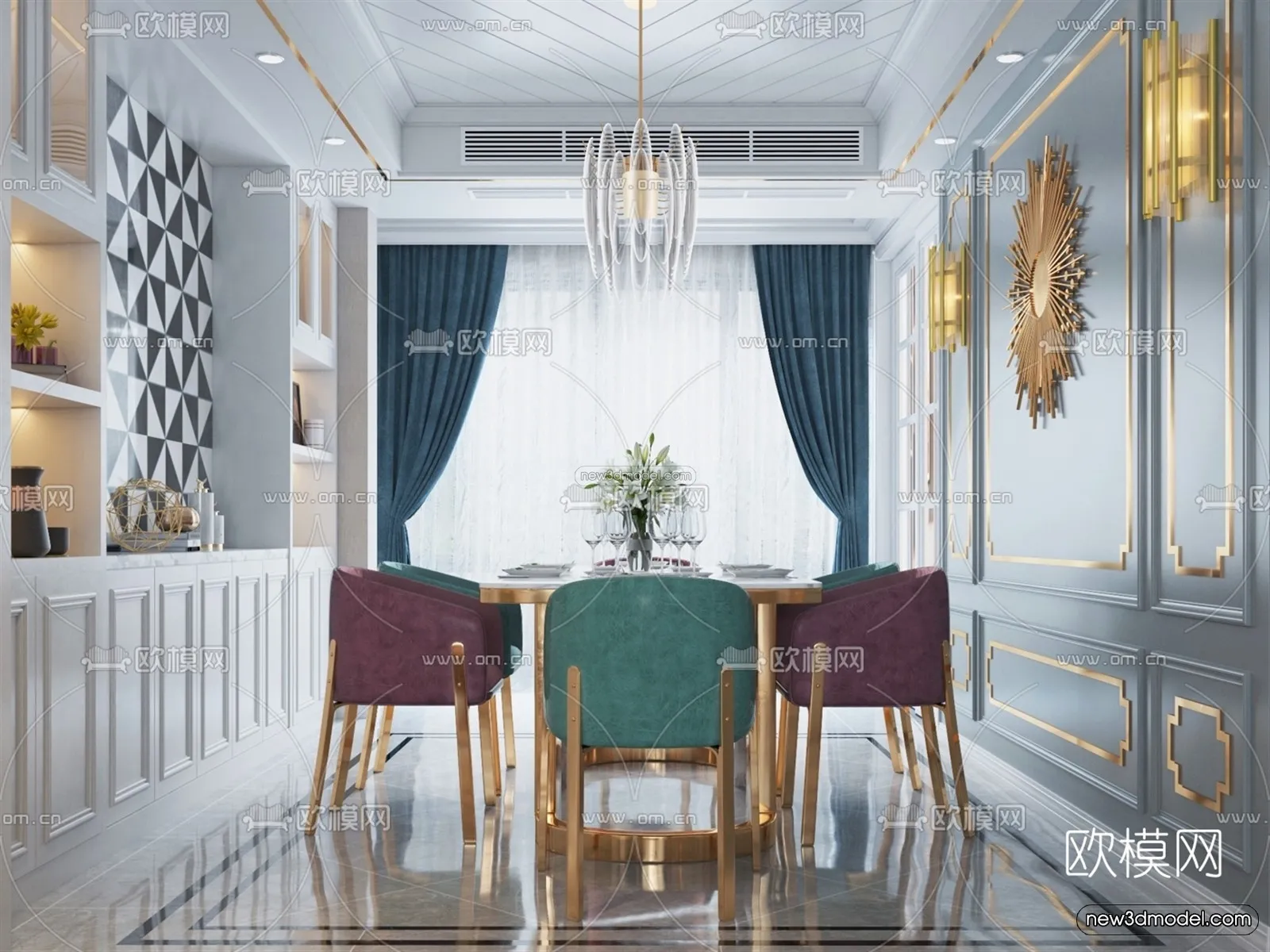 Europe Style Interior 3D Blocks – Dining Room 3D Model – 204 – VRAY Europe Style Interior 3D Blocks – Dining Room 3D Model – 204 – VRAY