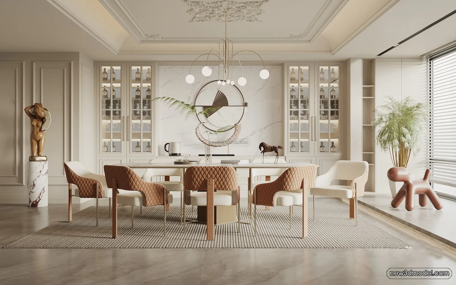 Europe Style Interior 3D Blocks – Dining Room 3D Model – 208 – VRAY