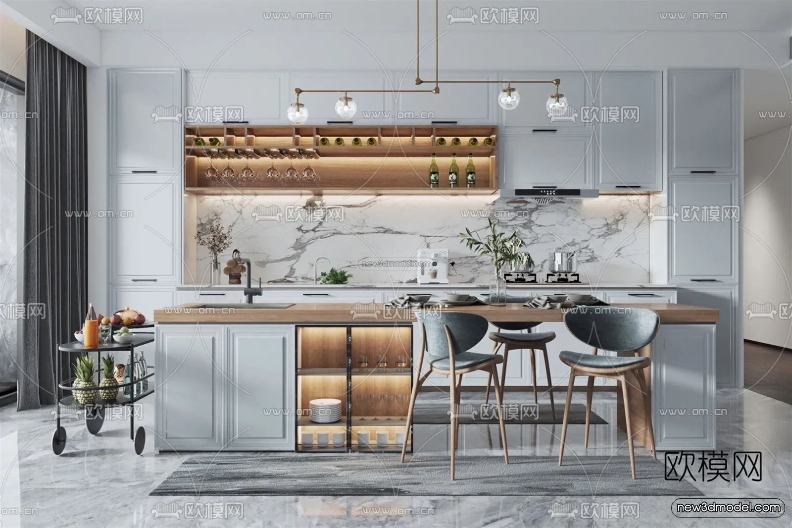 Europe Style Interior 3D Blocks – Dining Room 3D Model – 210 – VRAY