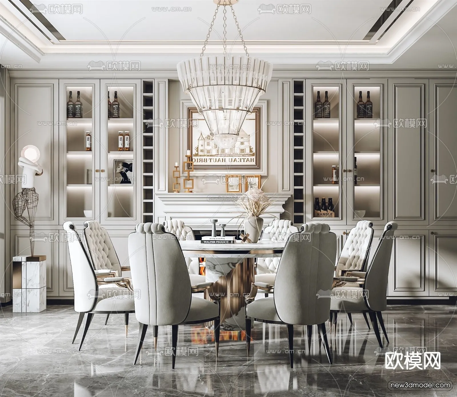 Europe Style Interior 3D Blocks – Dining Room 3D Model – 211 – VRAY