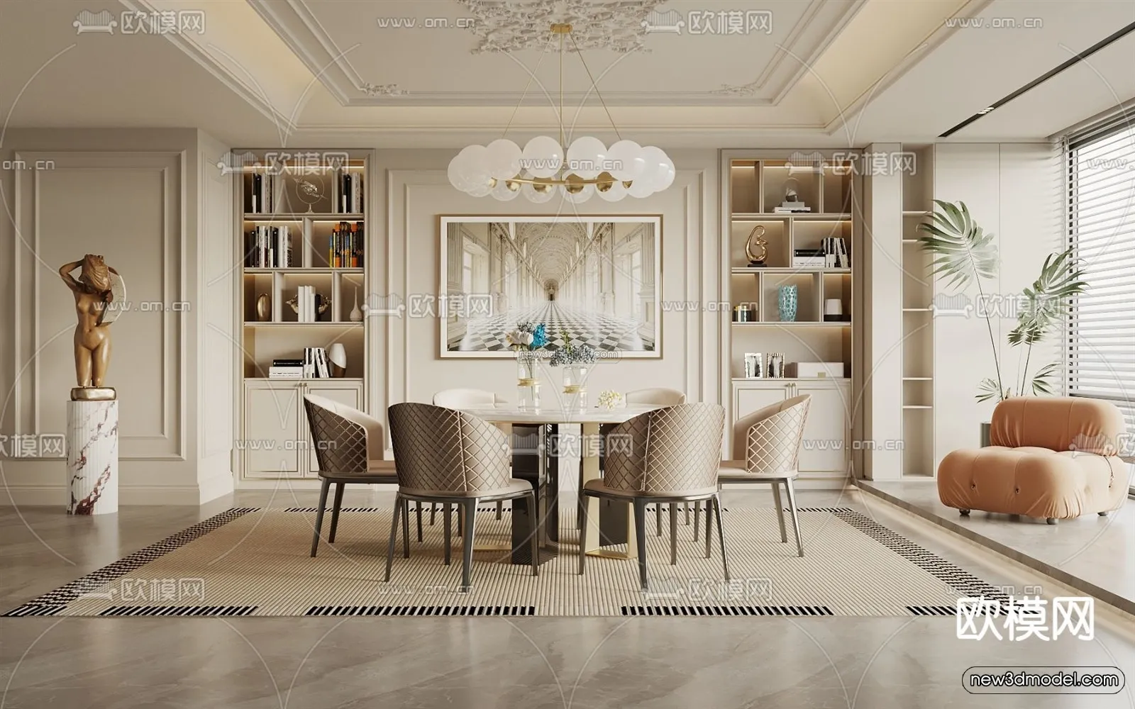 Europe Style Interior 3D Blocks – Dining Room 3D Model – 212 – VRAY