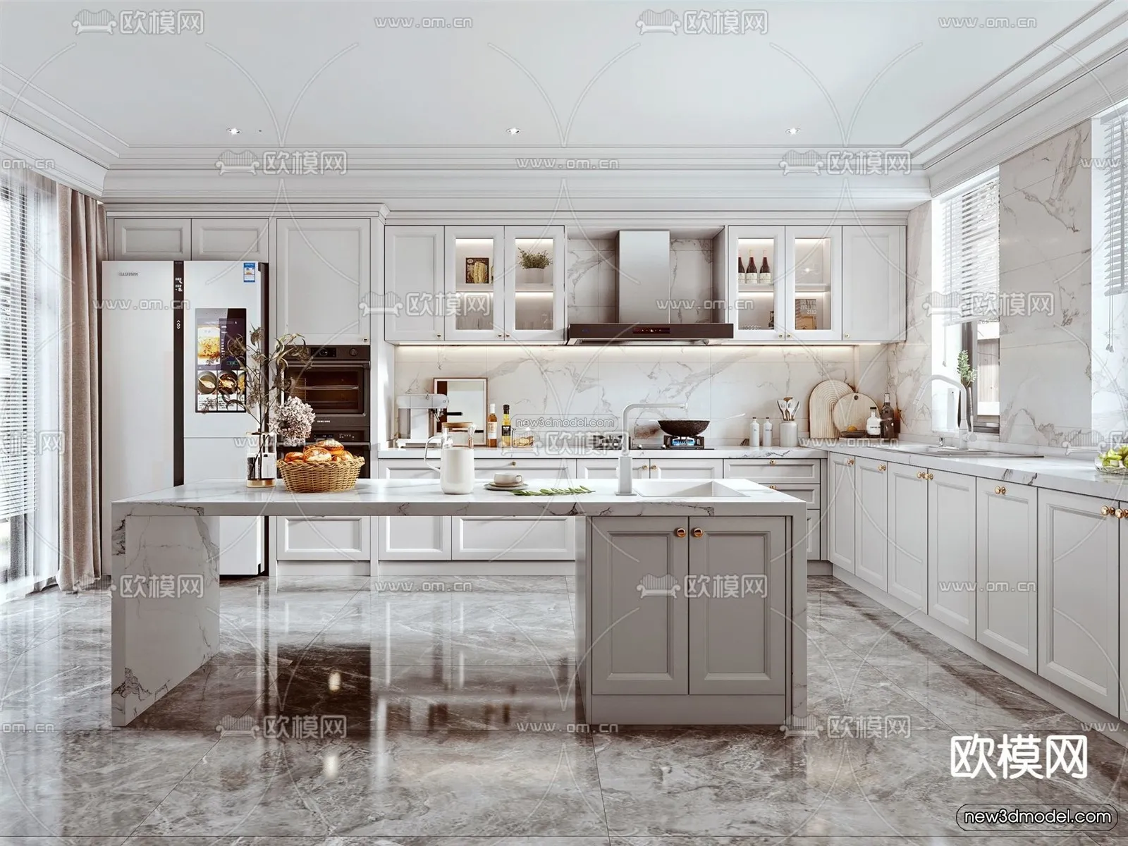 Europe Style Interior 3D Blocks – Dining Room 3D Model – 214 – VRAY