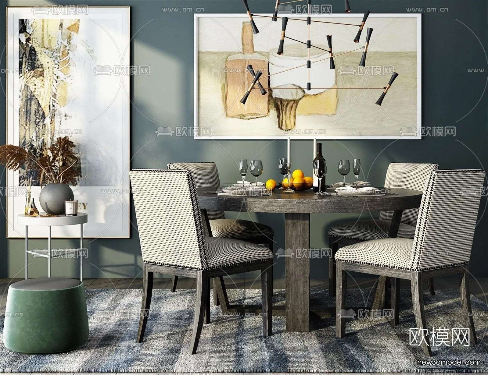 Europe Style Interior 3D Blocks – Dining Room 3D Model – 220 – VRAY