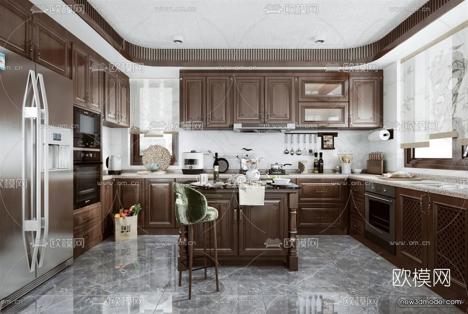 Europe Style Interior 3D Blocks – Kitchen 3D Model – 299 – VRAY