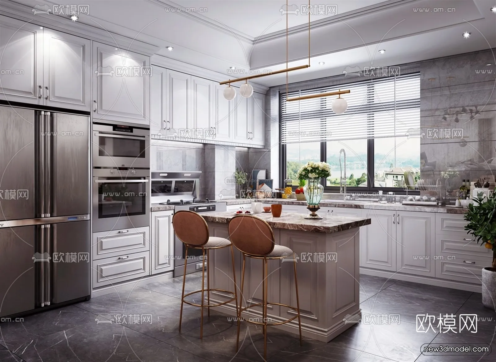 Europe Style Interior 3D Blocks – Kitchen 3D Model – 303 – VRAY