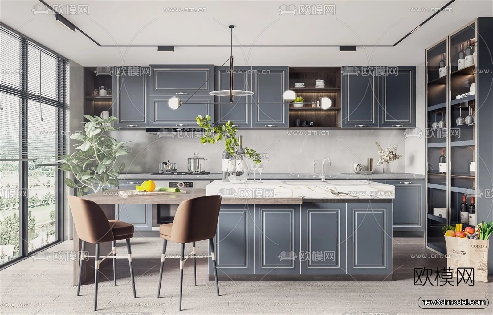 Europe Style Interior 3D Blocks – Kitchen 3D Model – 304 – VRAY
