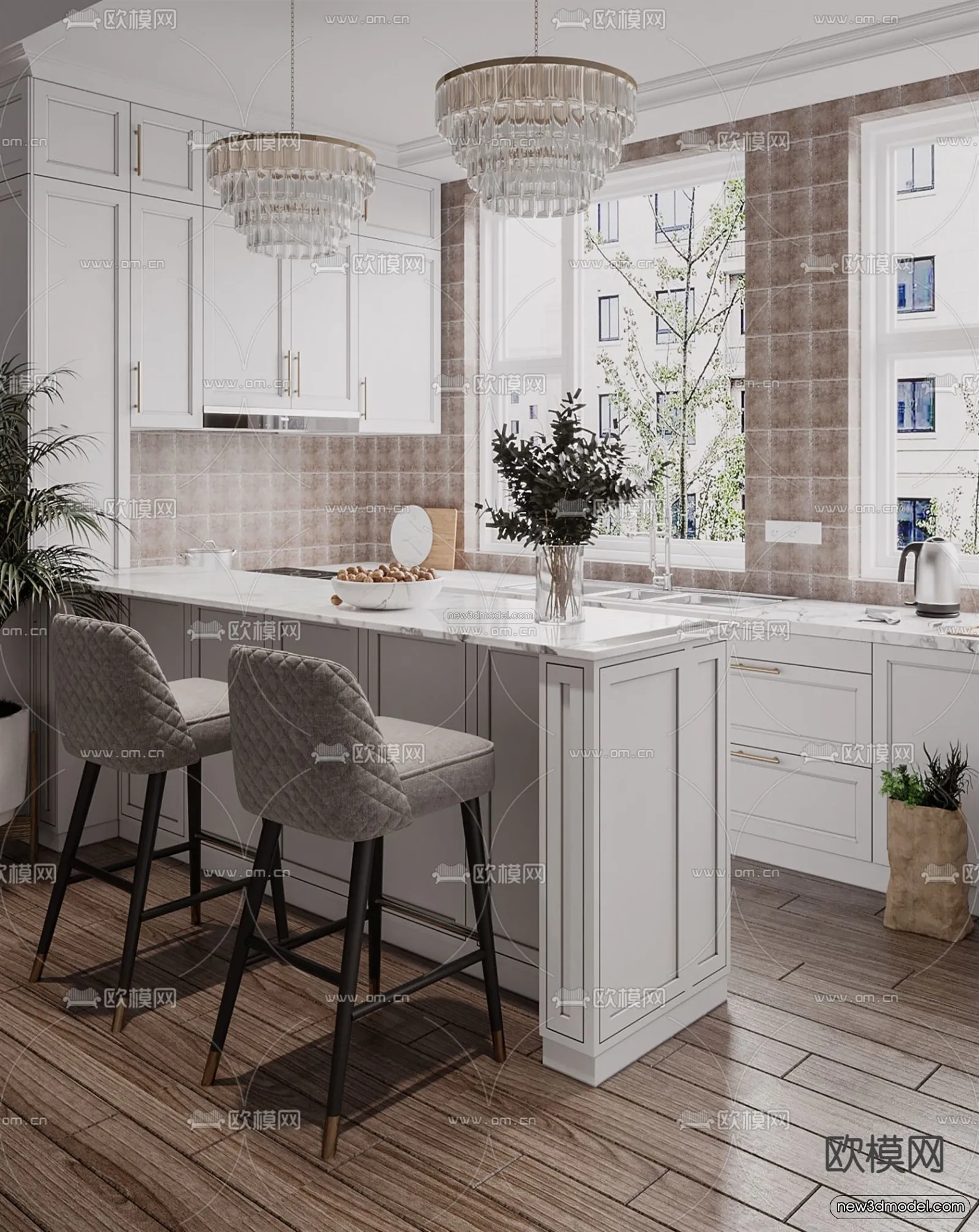Europe Style Interior 3D Blocks – Kitchen 3D Model – 305 – VRAY