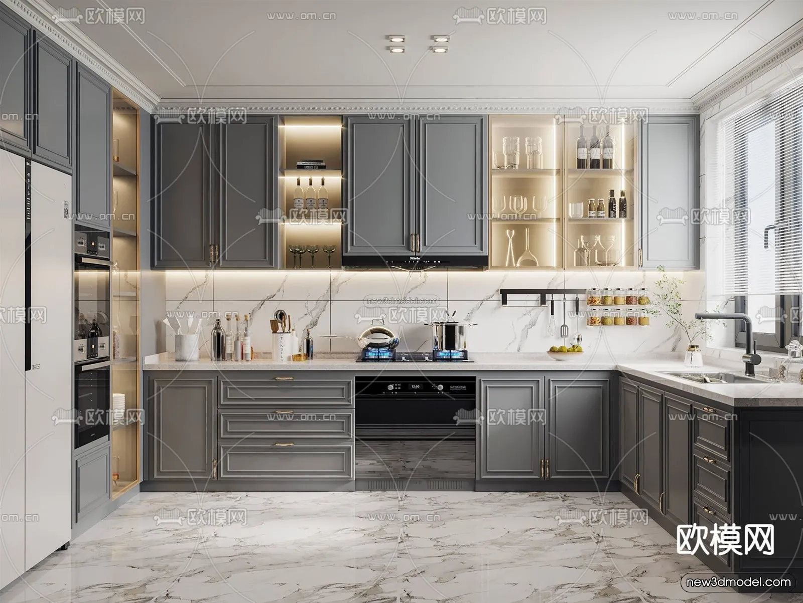 Europe Style Interior 3D Blocks – Kitchen 3D Model – 314 – VRAY