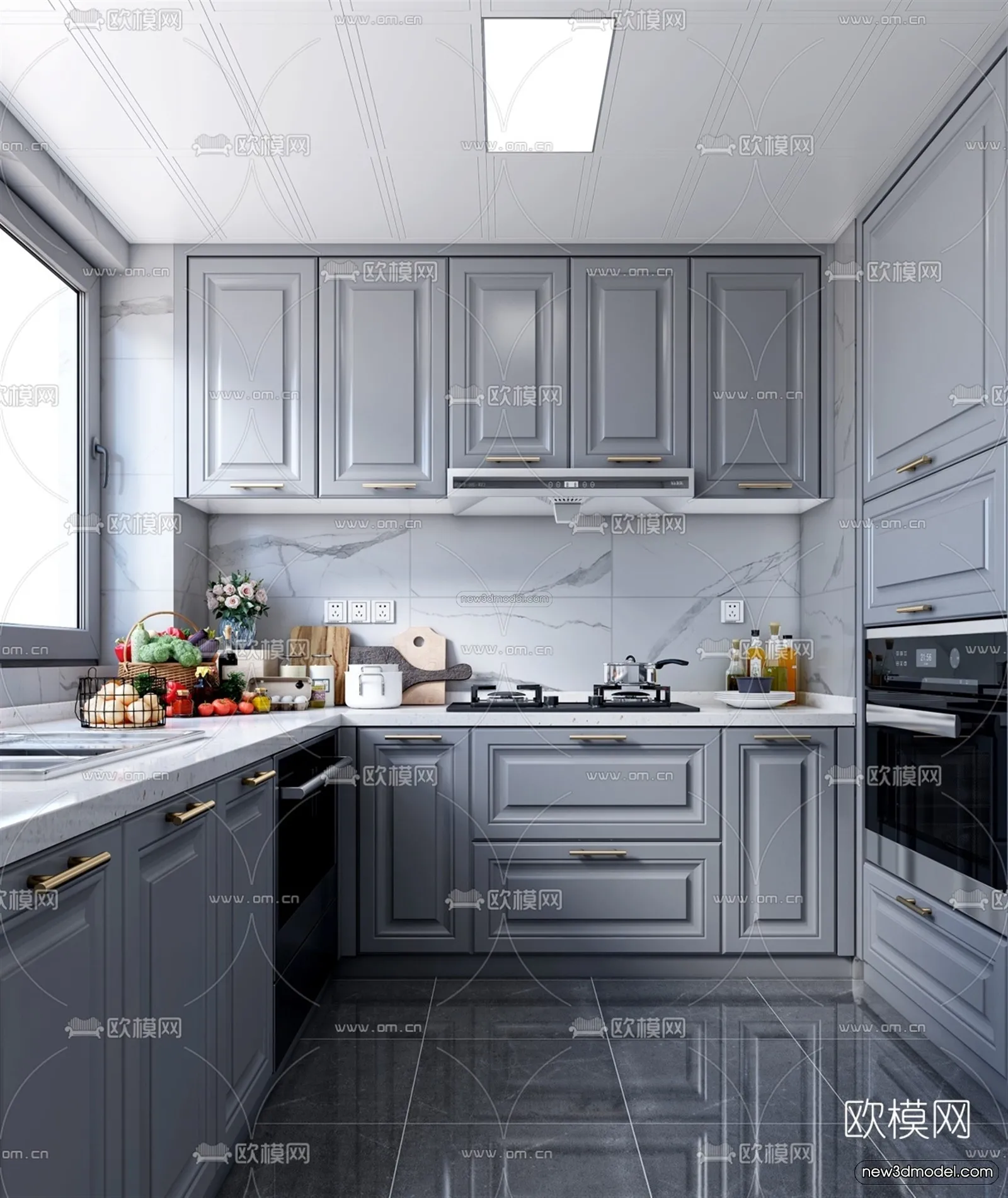 Europe Style Interior 3D Blocks – Kitchen 3D Model – 315 – VRAY