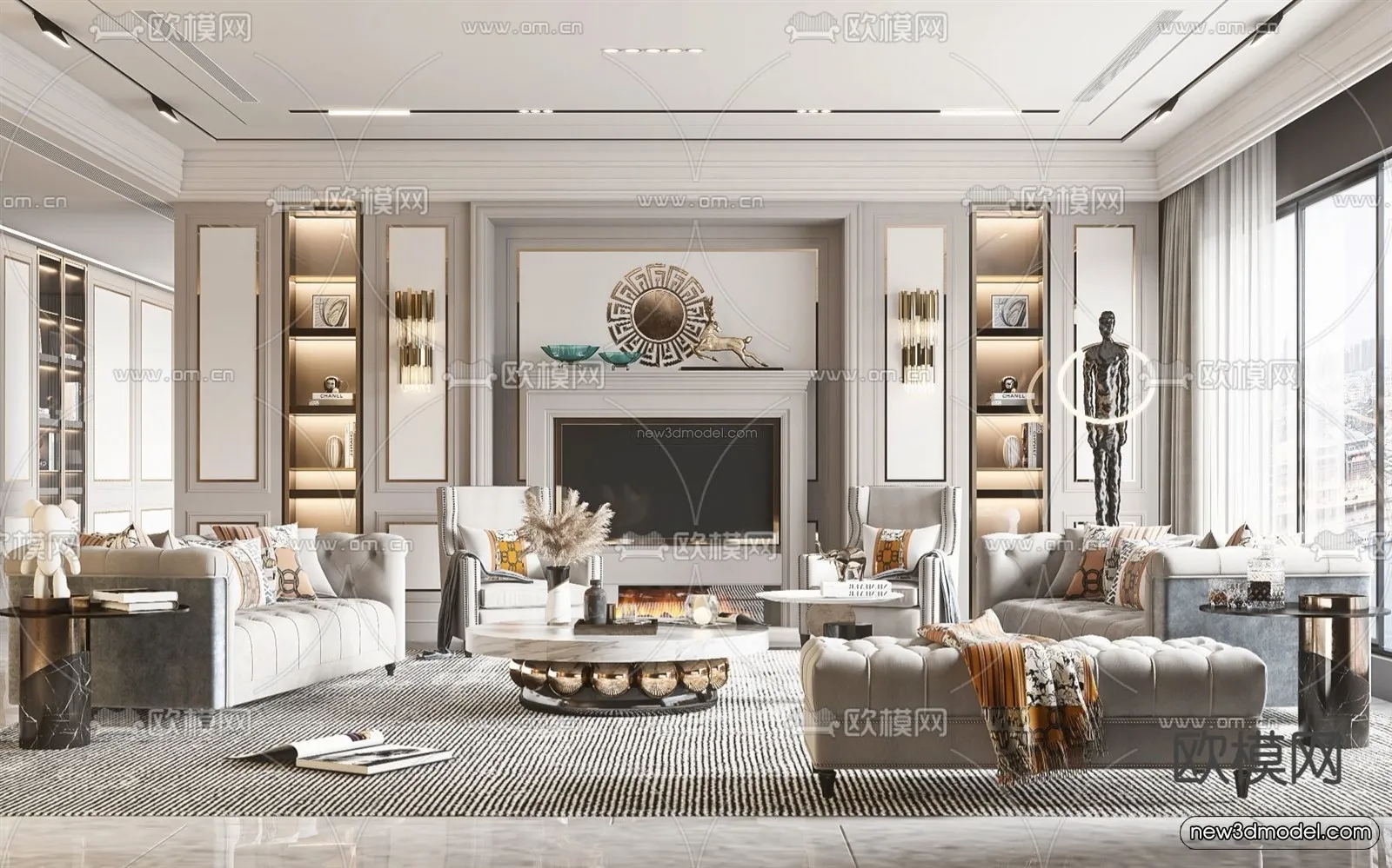 Europe Style Interior 3D Blocks – Living Room 3D Model – 004 – VRAY