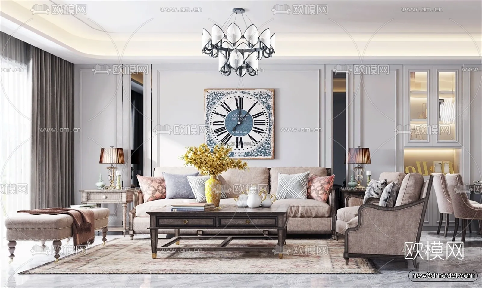 Europe Style Interior 3D Blocks – Living Room 3D Model – 012 – VRAY