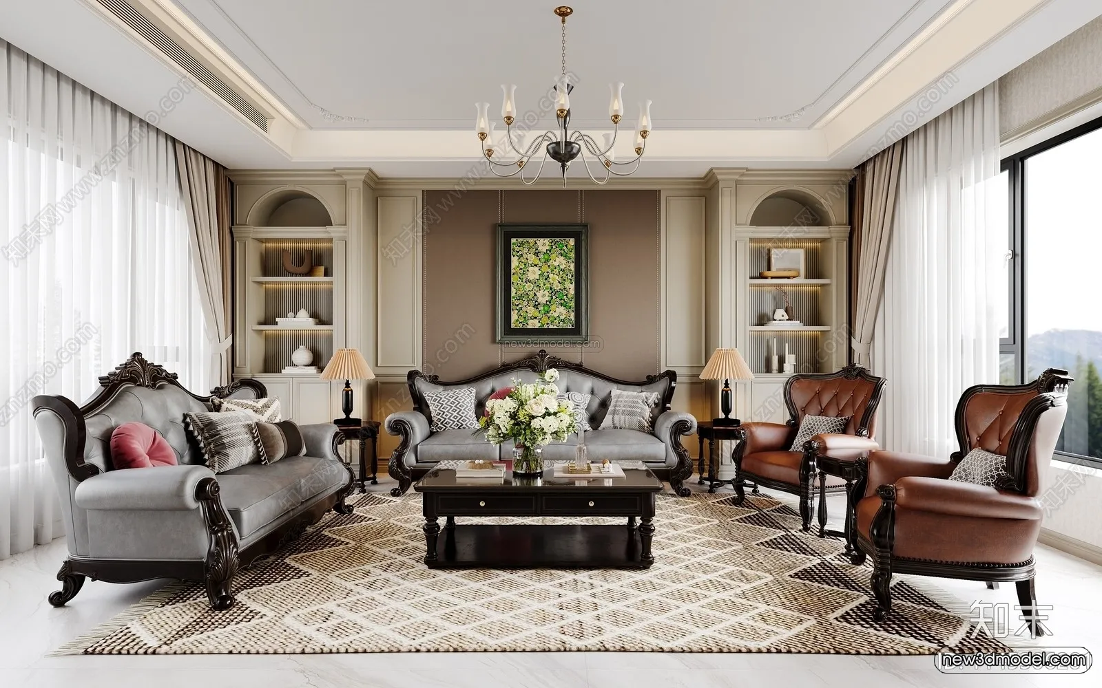 Europe Style Interior 3D Blocks – Living Room 3D Model – 013 – VRAY