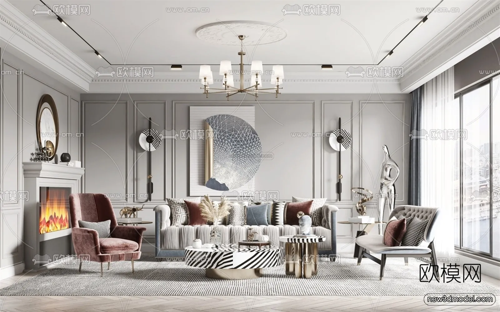 Europe Style Interior 3D Blocks – Living Room 3D Model – 014 – VRAY