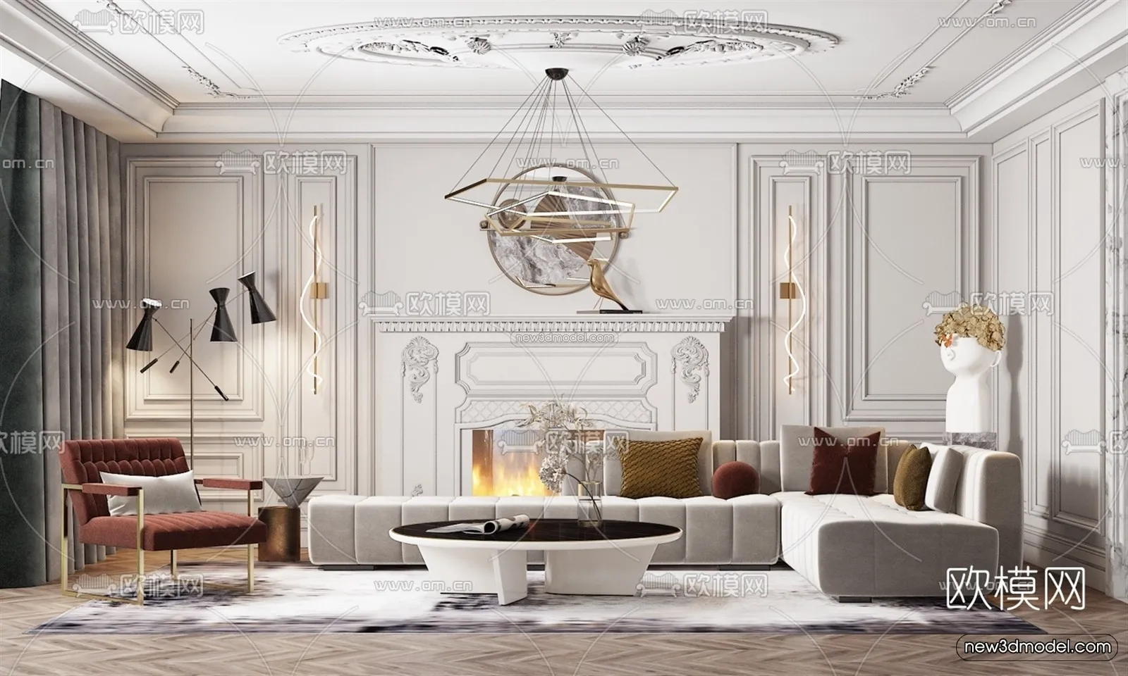 Europe Style Interior 3D Blocks – Living Room 3D Model – 015 – VRAY