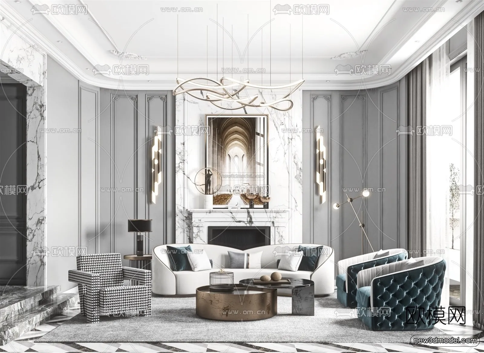 Europe Style Interior 3D Blocks – Living Room 3D Model – 018 – VRAY