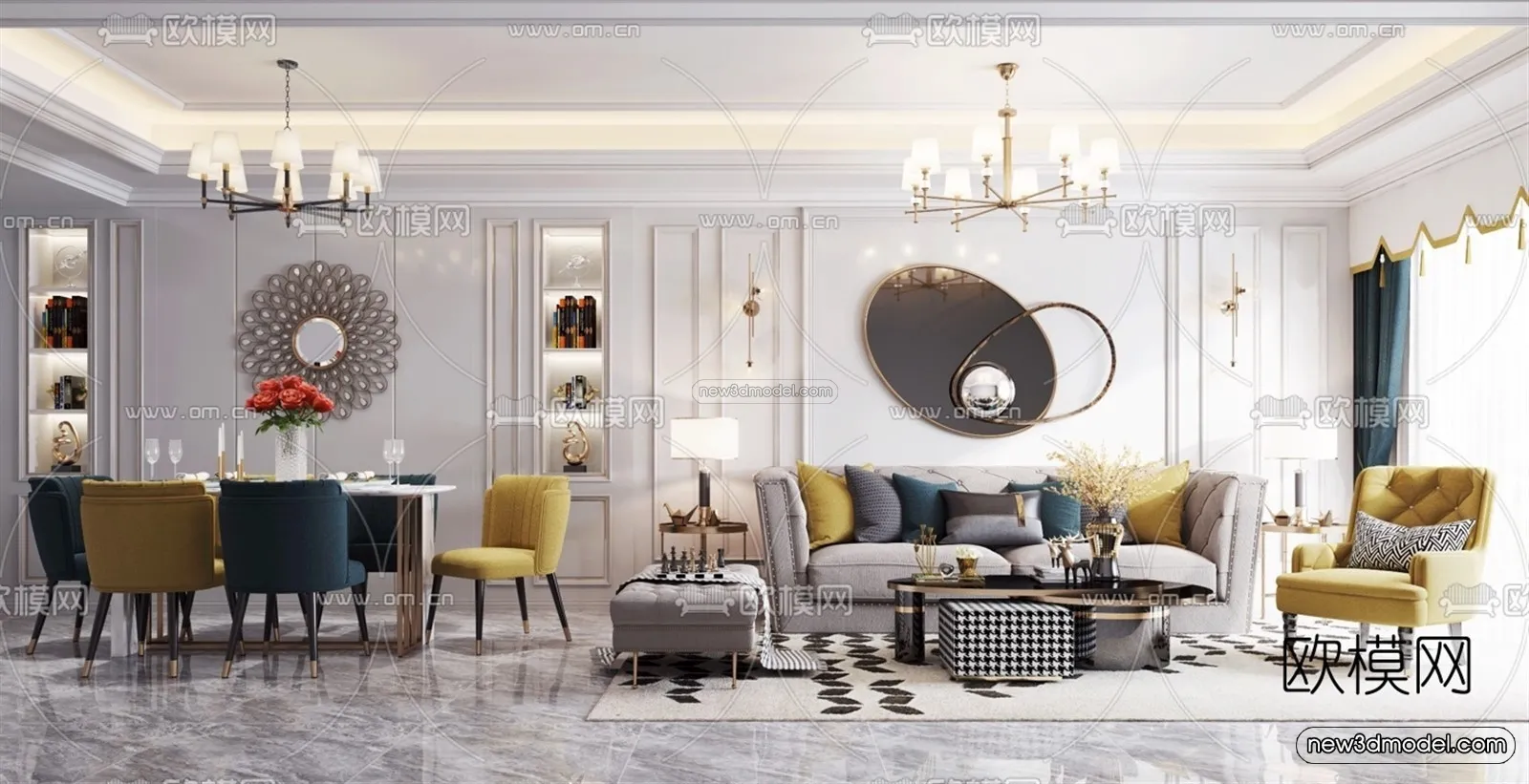 Europe Style Interior 3D Blocks – Living Room 3D Model – 021 – VRAY