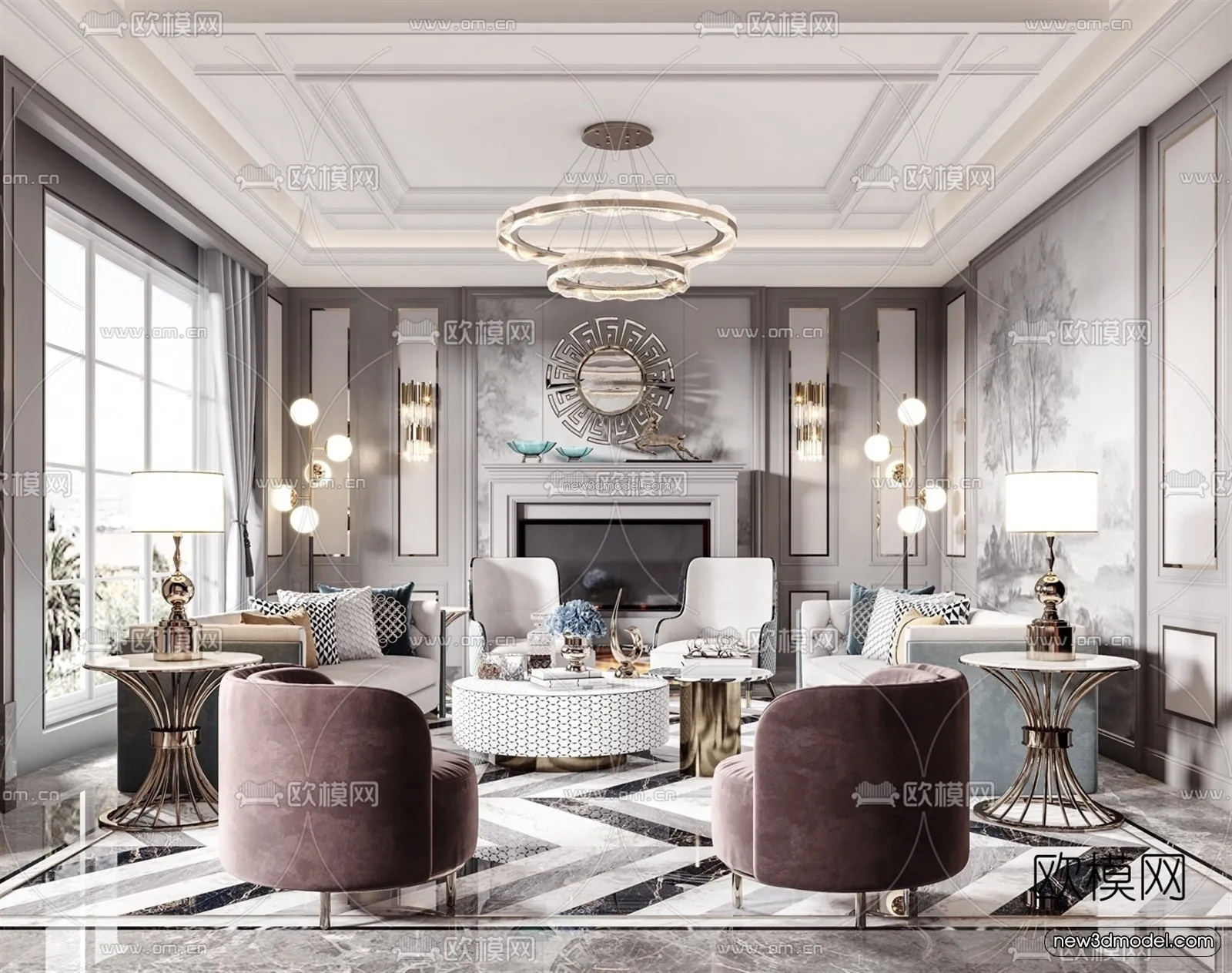 Europe Style Interior 3D Blocks – Living Room 3D Model – 022 – VRAY