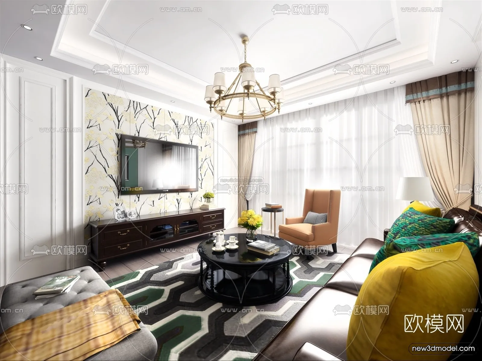 Europe Style Interior 3D Blocks – Living Room 3D Model – 025 – VRAY