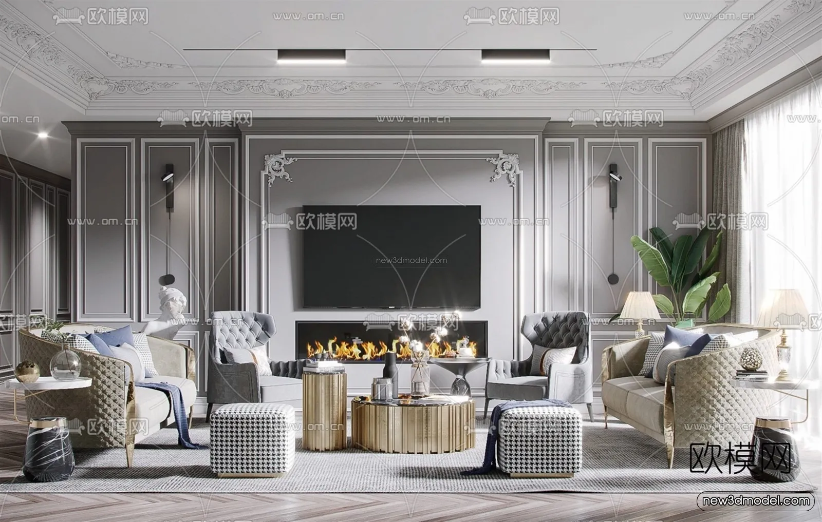 Europe Style Interior 3D Blocks – Living Room 3D Model – 029 – VRAY