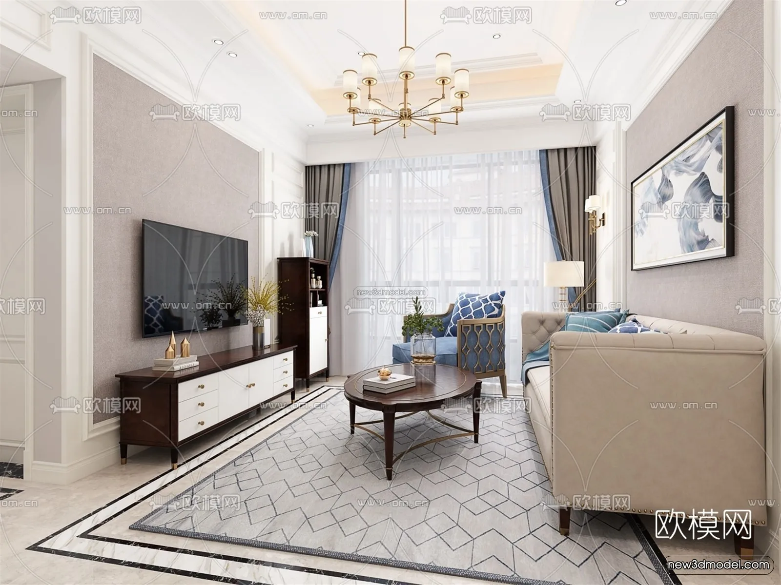 Europe Style Interior 3D Blocks – Living Room 3D Model – 033 – VRAY