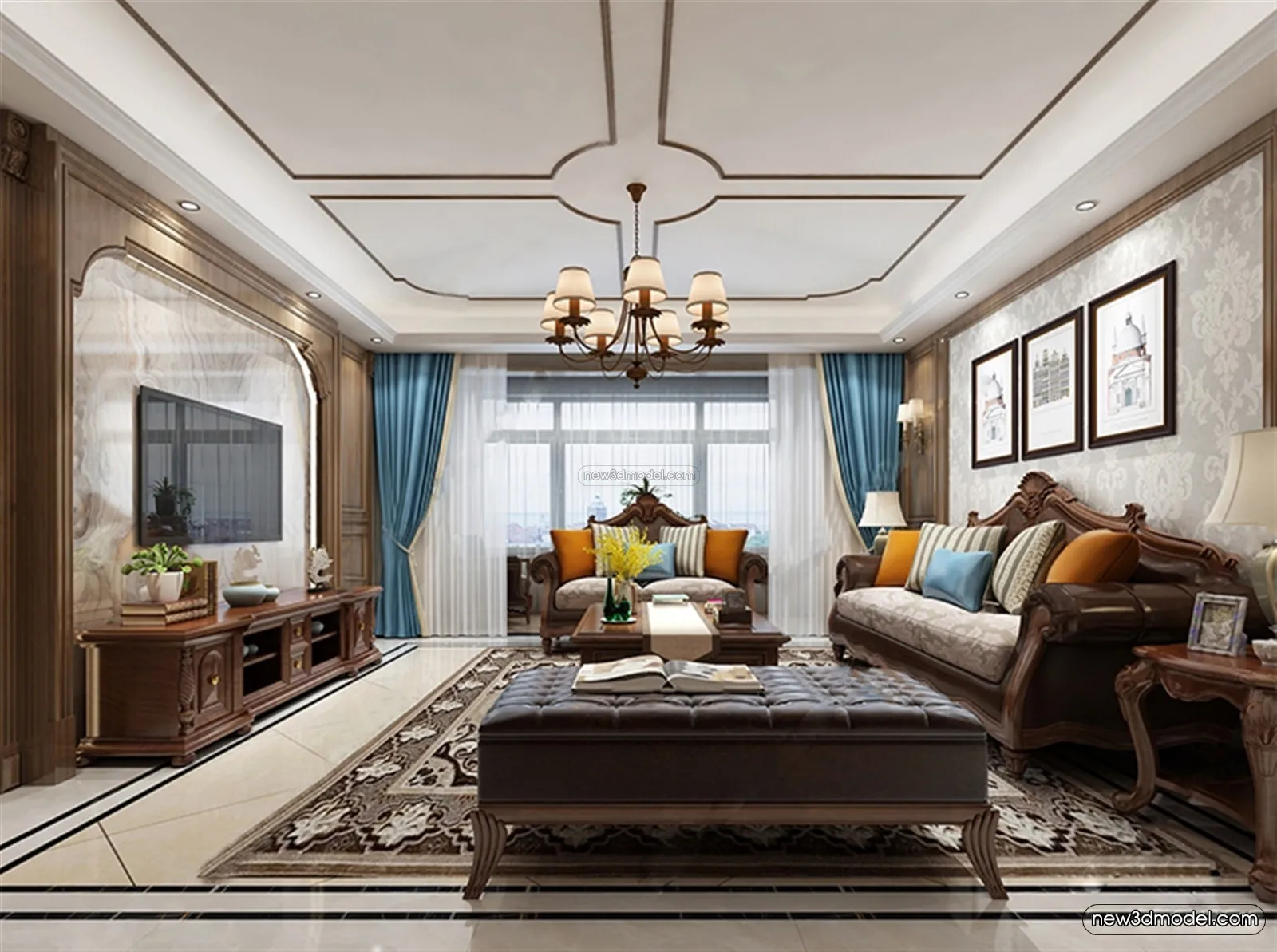 Europe Style Interior 3D Blocks – Living Room 3D Model – 035 – VRAY