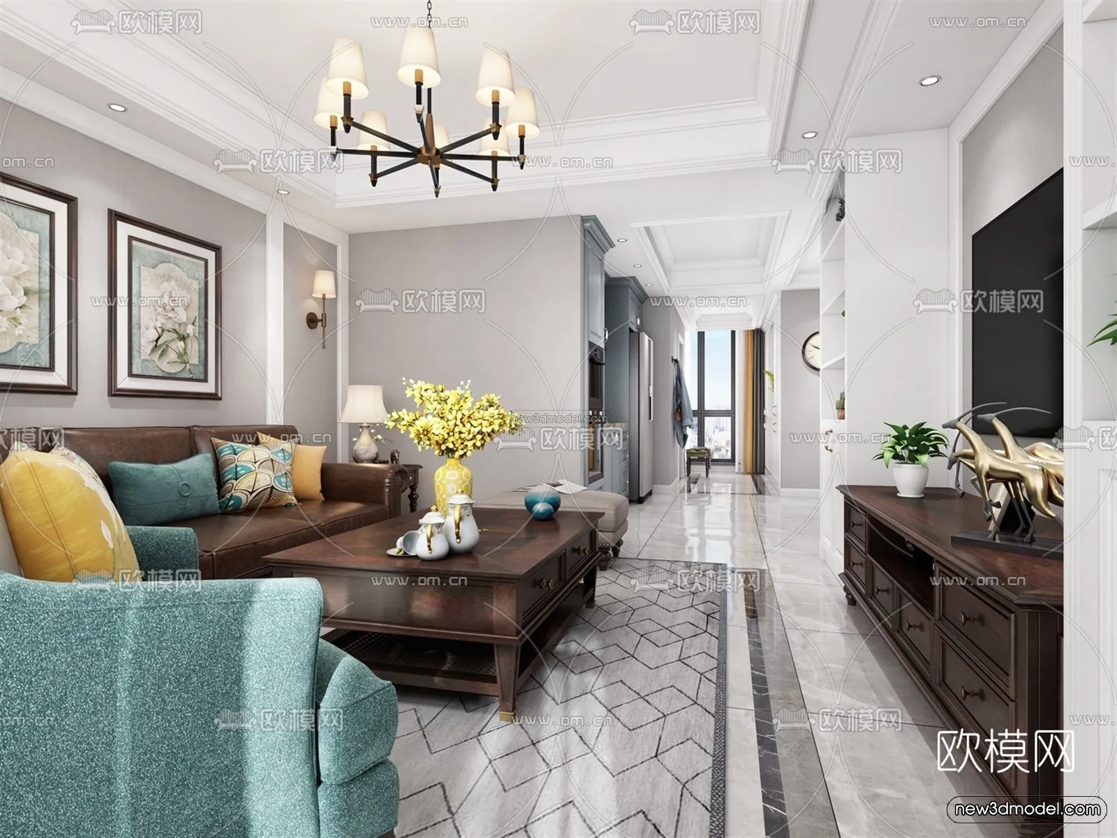 Europe Style Interior 3D Blocks – Living Room 3D Model – 036 – VRAY