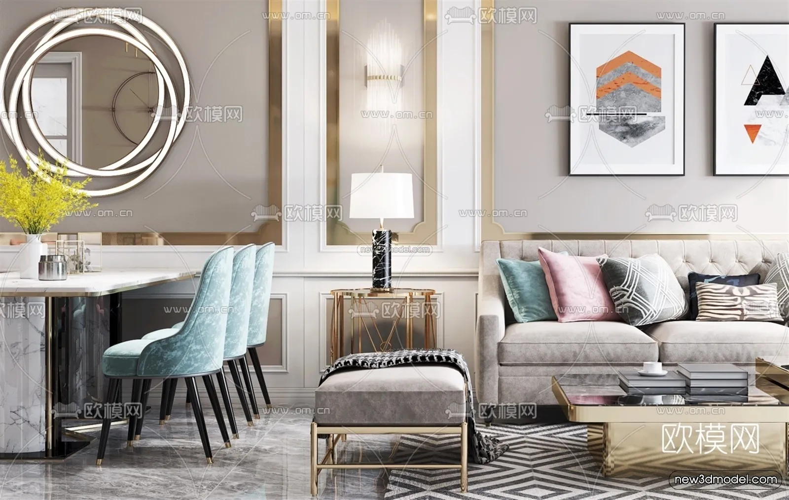 Europe Style Interior 3D Blocks – Living Room 3D Model – 037 – VRAY