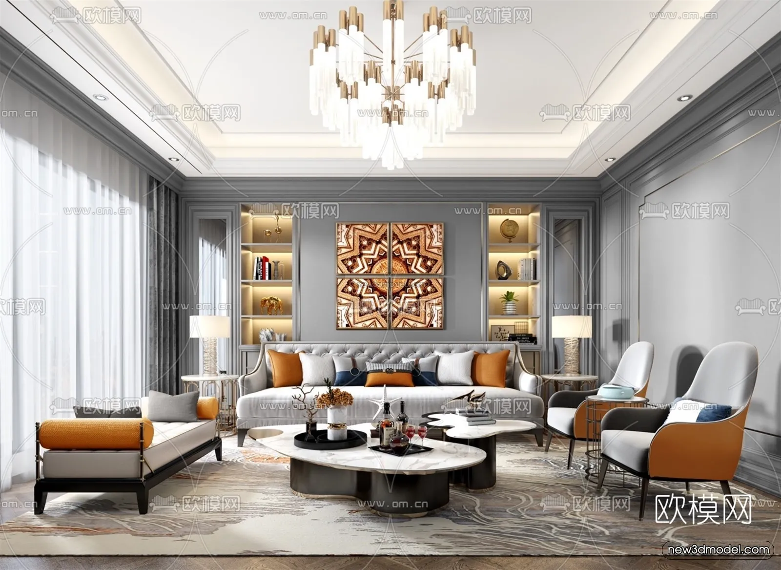 Europe Style Interior 3D Blocks – Living Room 3D Model – 039 – VRAY