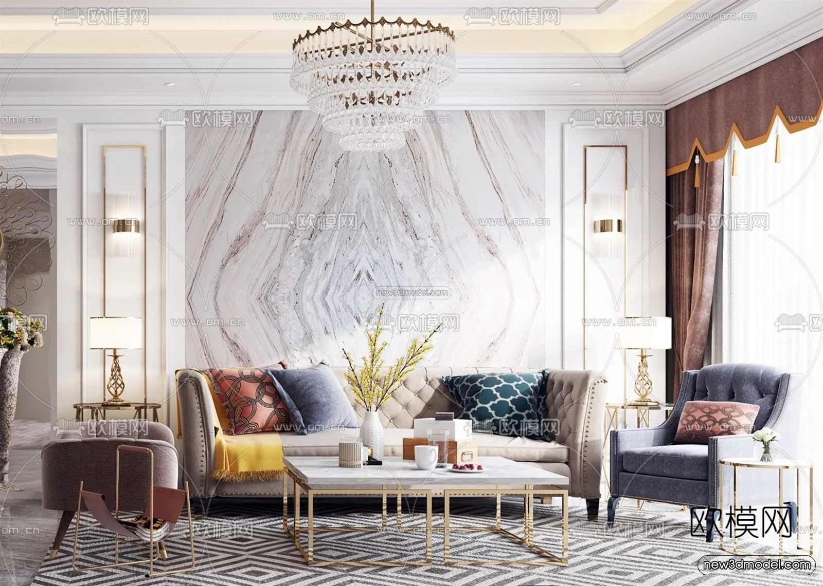 Europe Style Interior 3D Blocks – Living Room 3D Model – 040 – VRAY